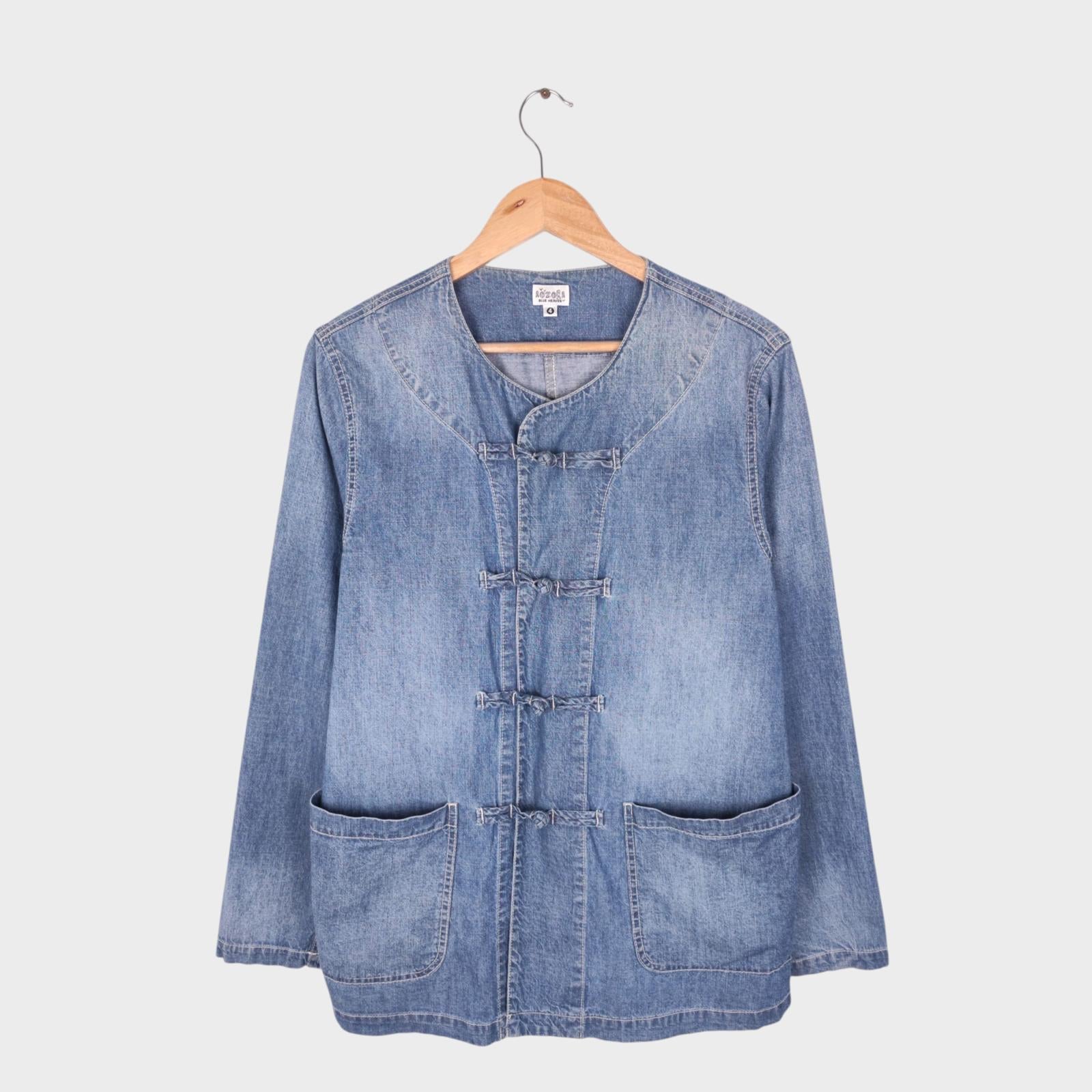 AOZORA BLUE HEAVEN Japan Men's Blue Vintage Wash Denim Chinese Kung Fu Jacket