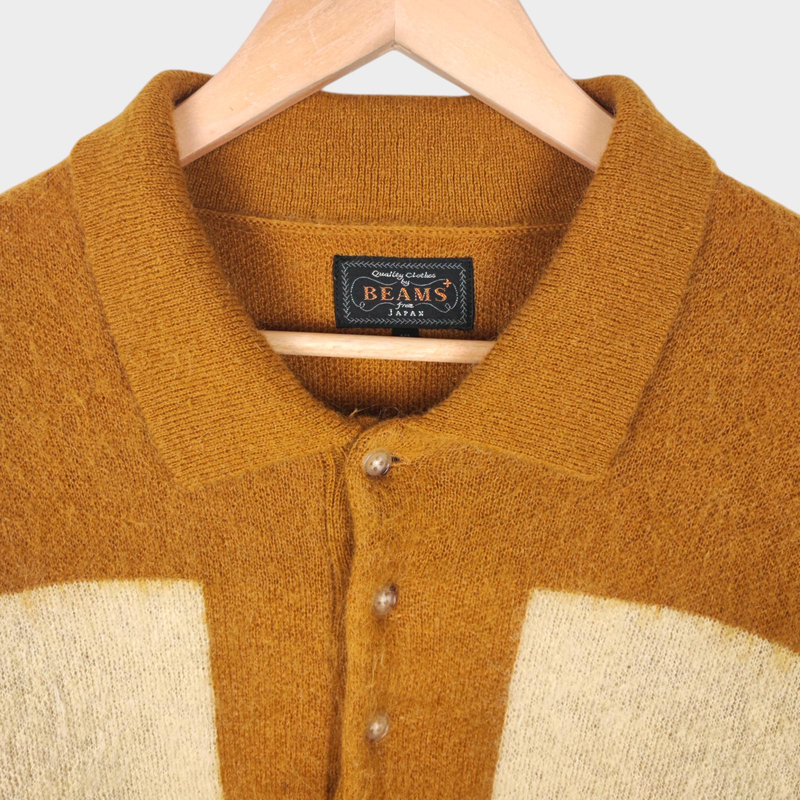 BEAMS PLUS Men's 9 Gauge Shaggy Mohair Blend Polo Shirt Jumper