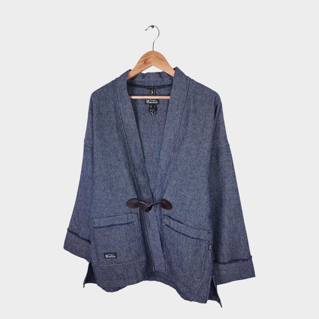 MANASTASH Men's Blue Hemp/Cotton Blend Heavyweight Denim Kimono Jacket