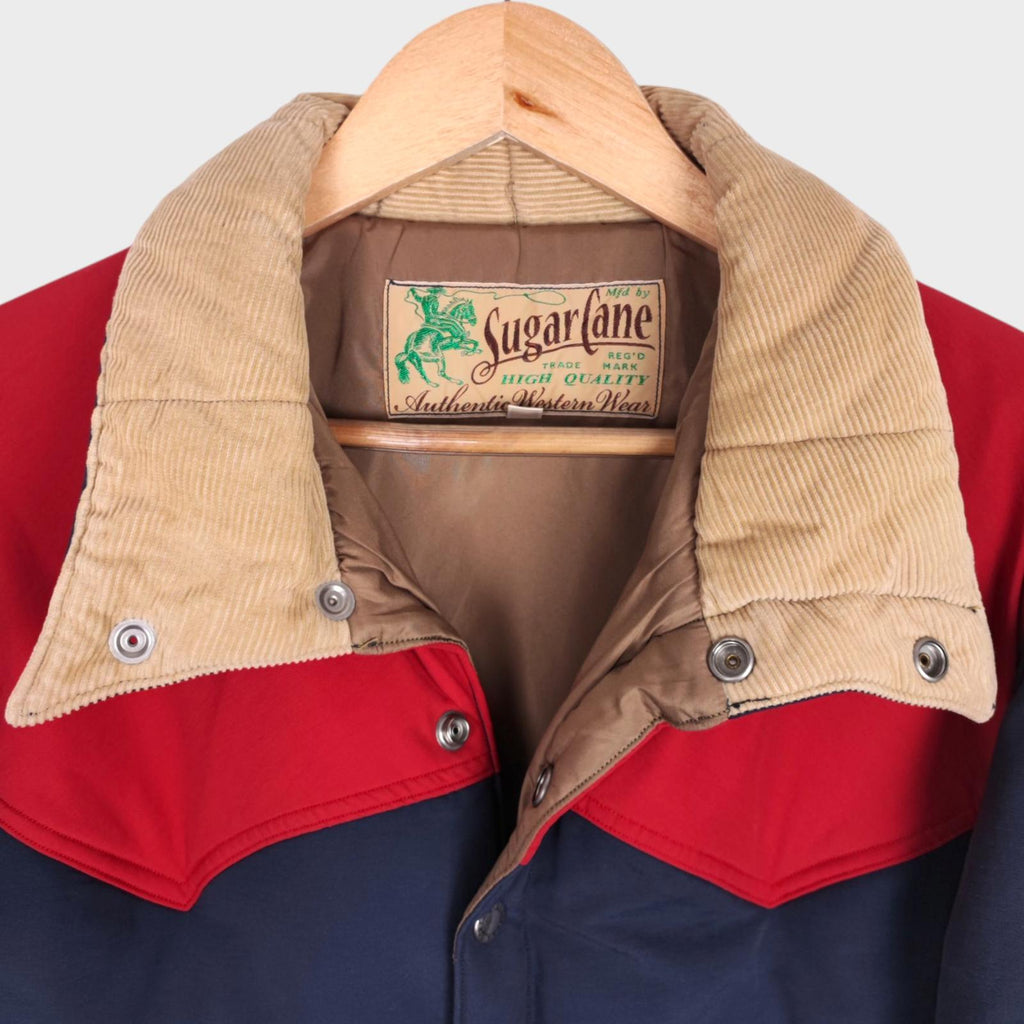 SUGAR CANE Men's Navy/Red Hooded 60/40 Cotton Nylon Padded Jacket