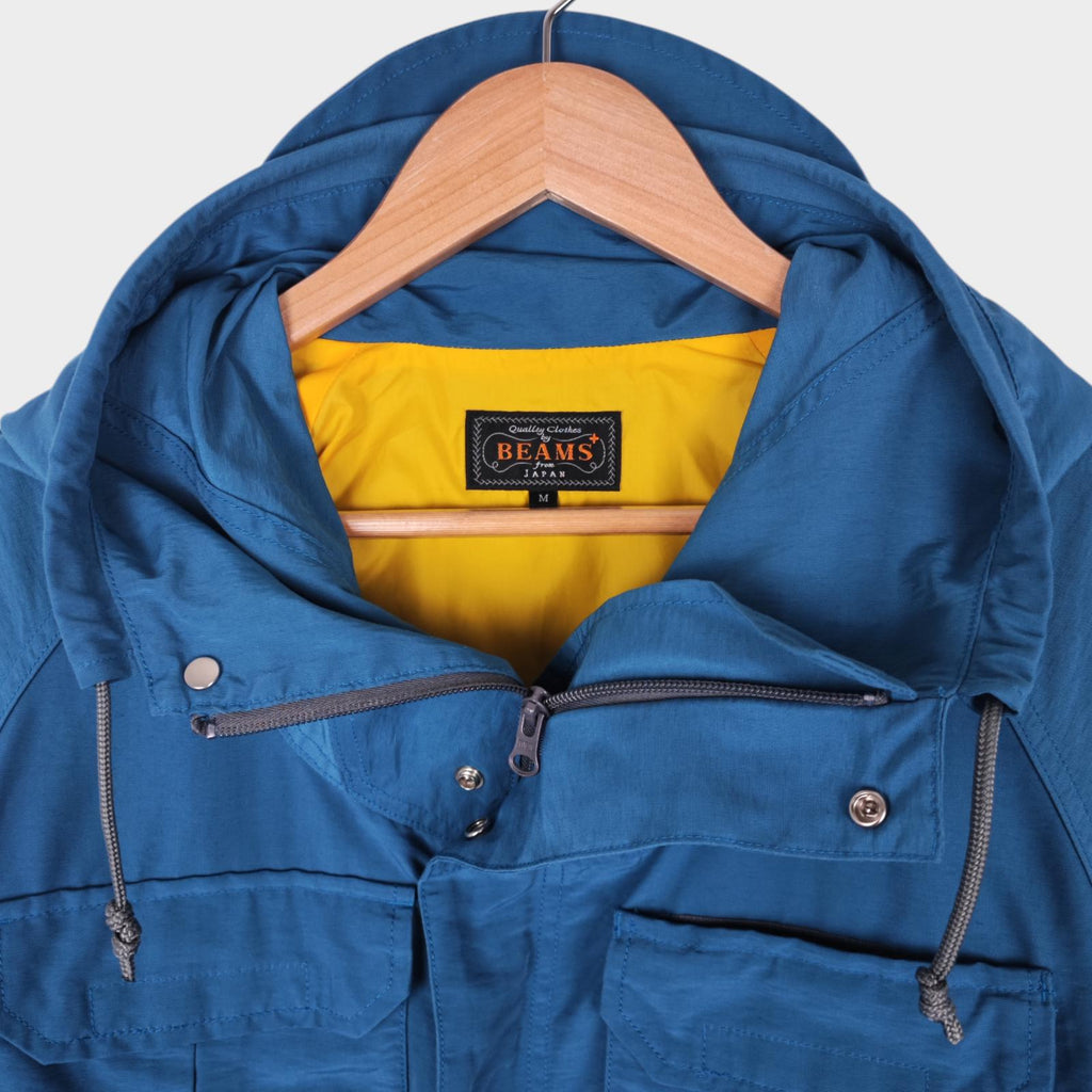 BEAMS PLUS Men's Blue 60/40 Cotton Blend Hooded Mountain Parka Jacket