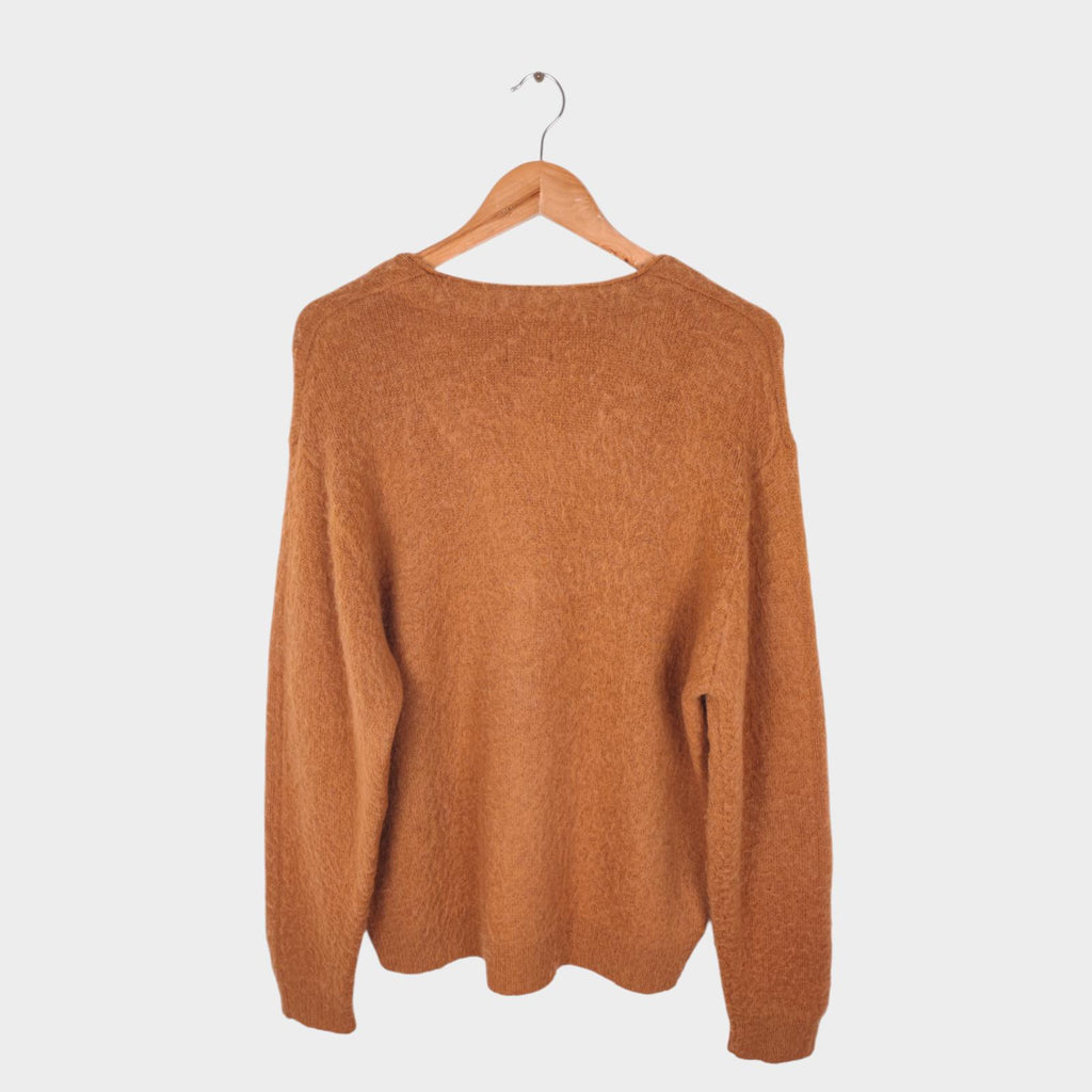 BEAMS Men's Tan/Camel Mohair Blend Shaggy Grunge Cardigan