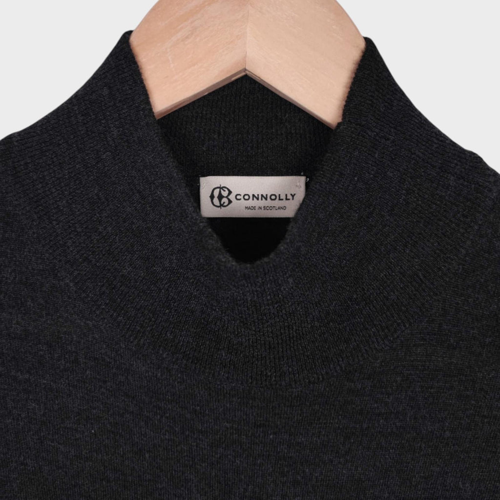 CONNOLLY Men's Dark Grey Made in Scotland 100% Pure New Wool Turtleneck Jumper