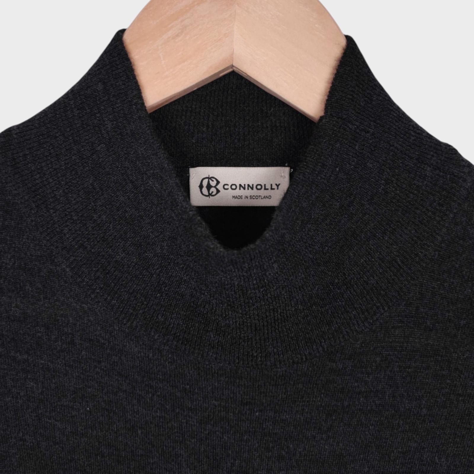 CONNOLLY Men's Dark Grey Made in Scotland 100% Pure New Wool Turtleneck Jumper