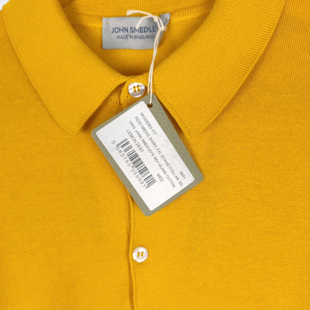 JOHN SMEDLEY Men's Lemon Zest Yellow 100% Sea Island Cotton Reid Polo Shirt