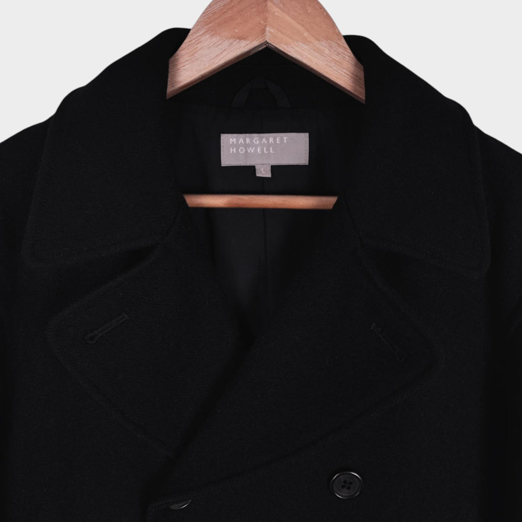 MARGARET HOWELL Men's Black Double Breasted 100% Wool Coat