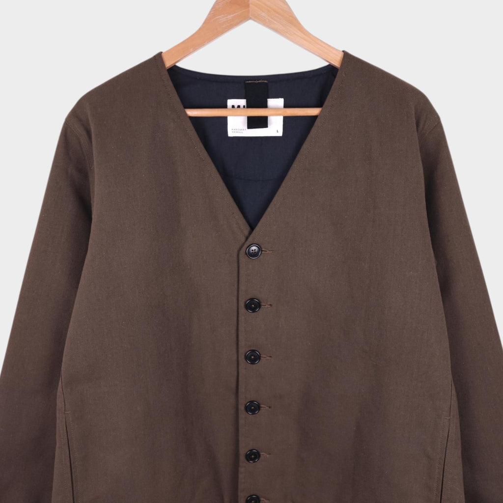 MHL MARGARET HOWELL Men's Khaki V-Neck Padded Jacket - Size L