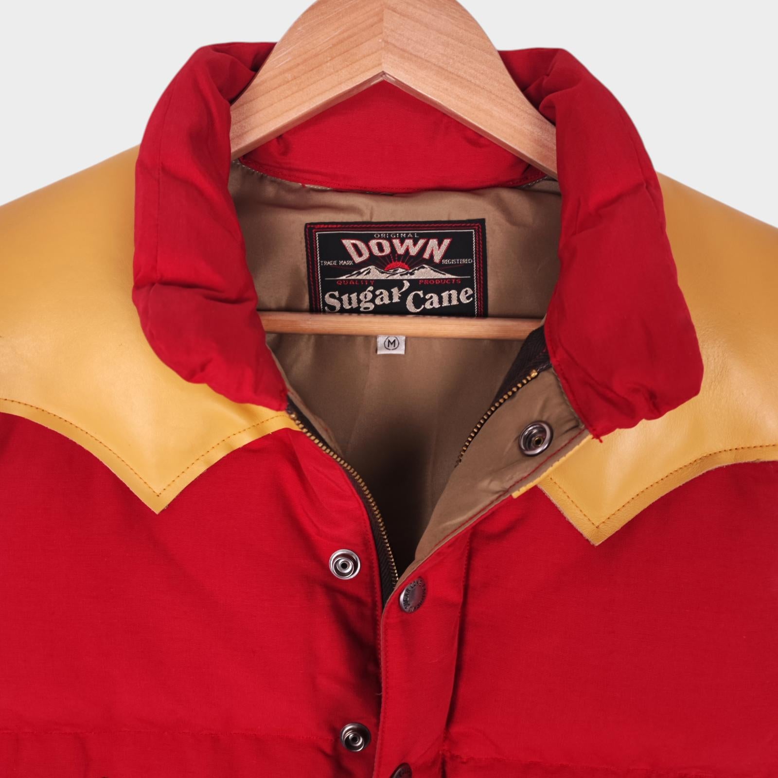 SUGAR CANE Men's Red Cotton/Nylon Leather Yoke Down Vest Gilet