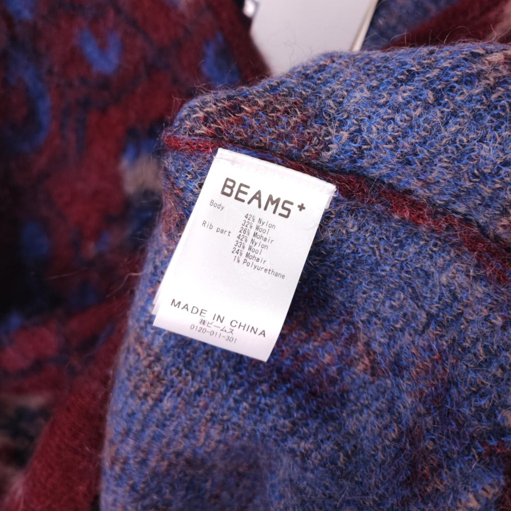 BEAMS PLUS Men's Mohair Blend Shaggy Grunge Botanical Jacquard Cardigan