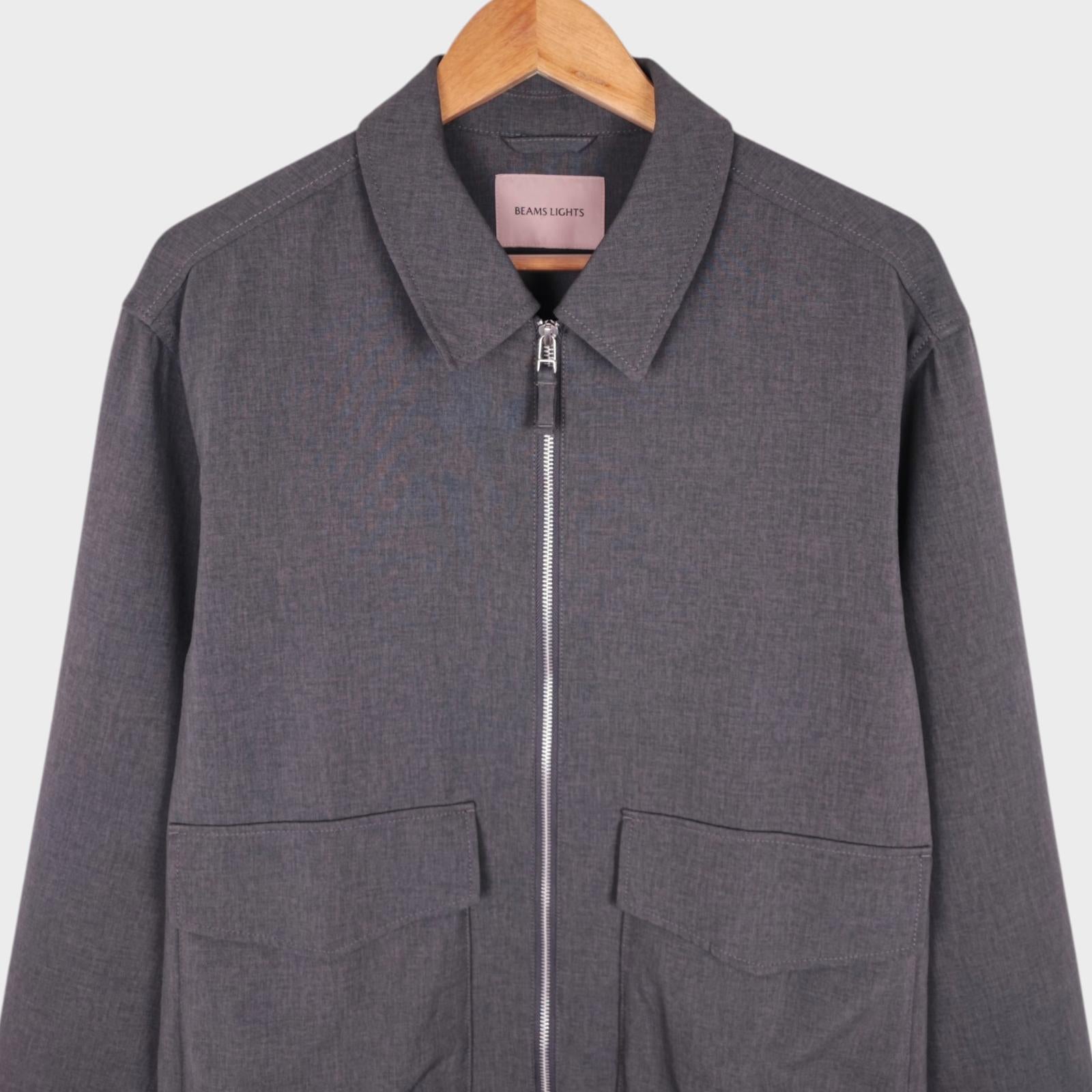 BEAMS LIGHTS Men's Grey Cropped Lightweight Zip Blouson Jacket