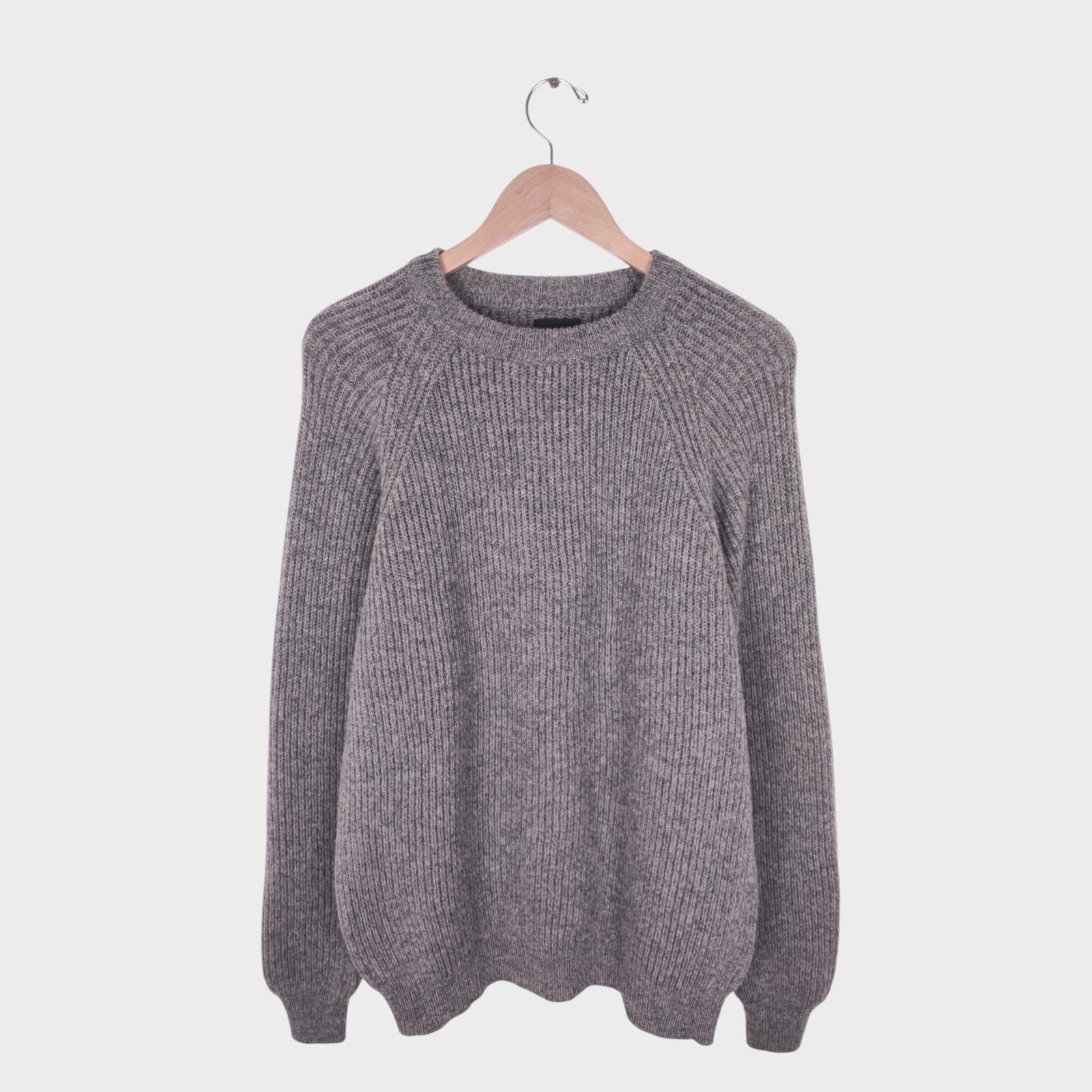 BEAMS Men's Grey 100% Ribbed Wool Jumper
