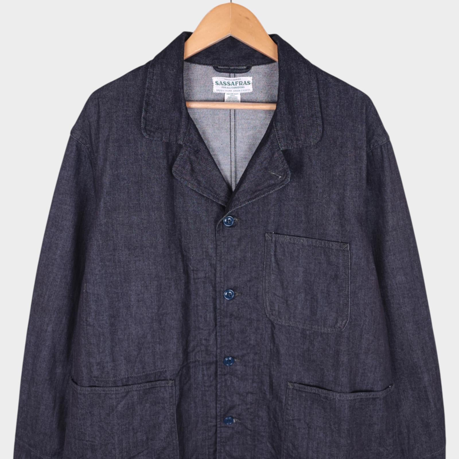 SASSAFRAS Men's Made in Japan Blue Denim Sprayer Chore Jacket