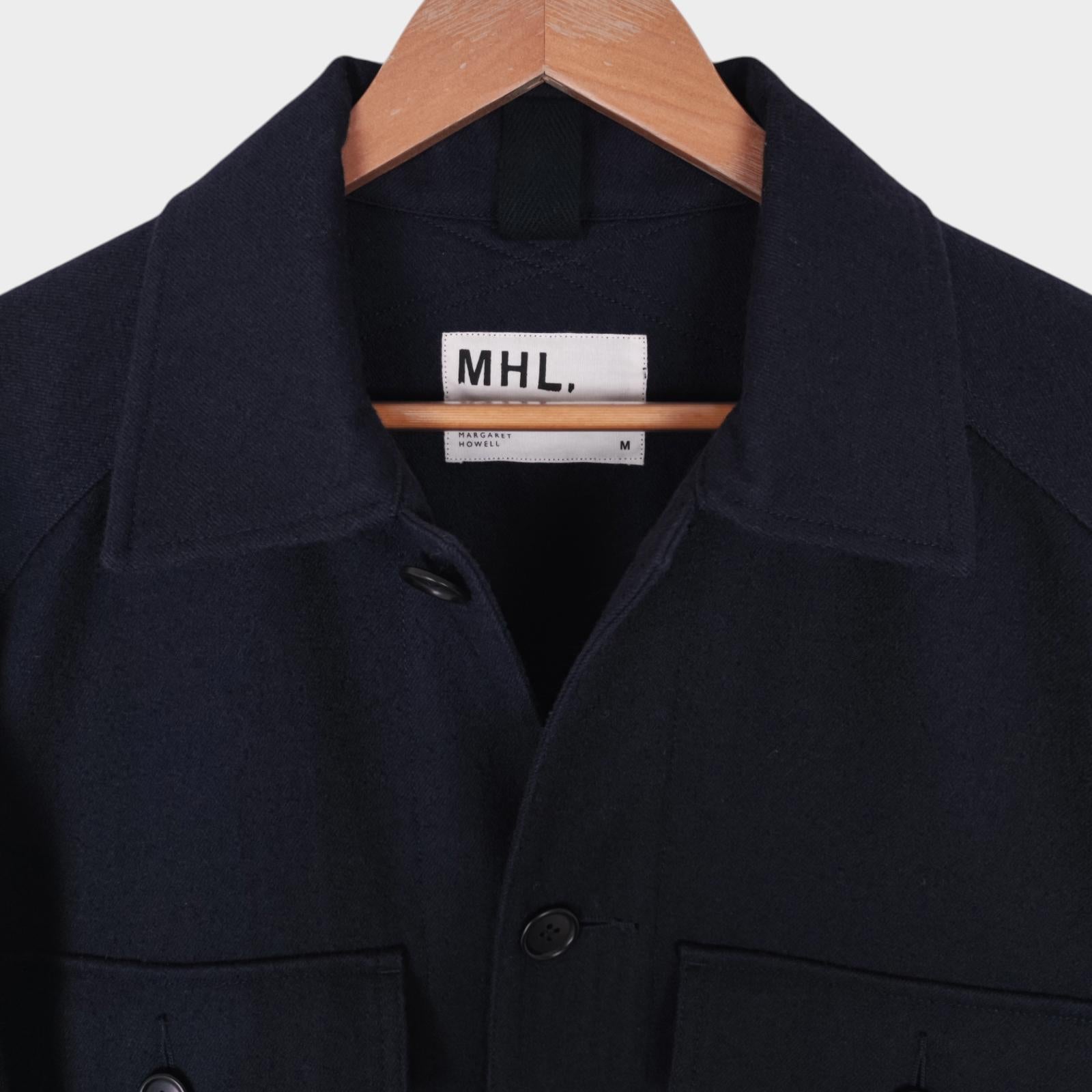 MHL MARGARET HOWELL Men's Navy Blue Wool/Cotton Utility Bomber Jacket