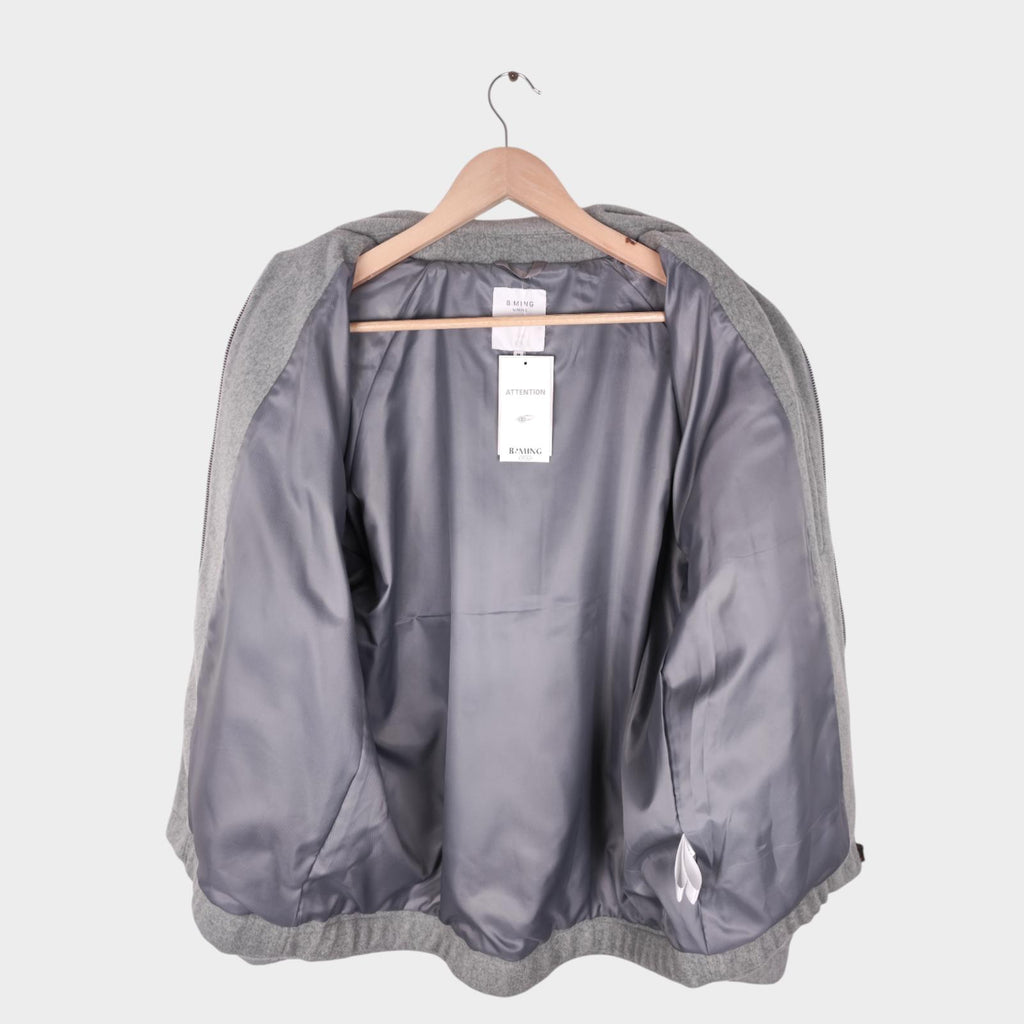 BEAMS B:MING Men's Grey Hybrid Melton Fleece Blouson Bomber Jacket