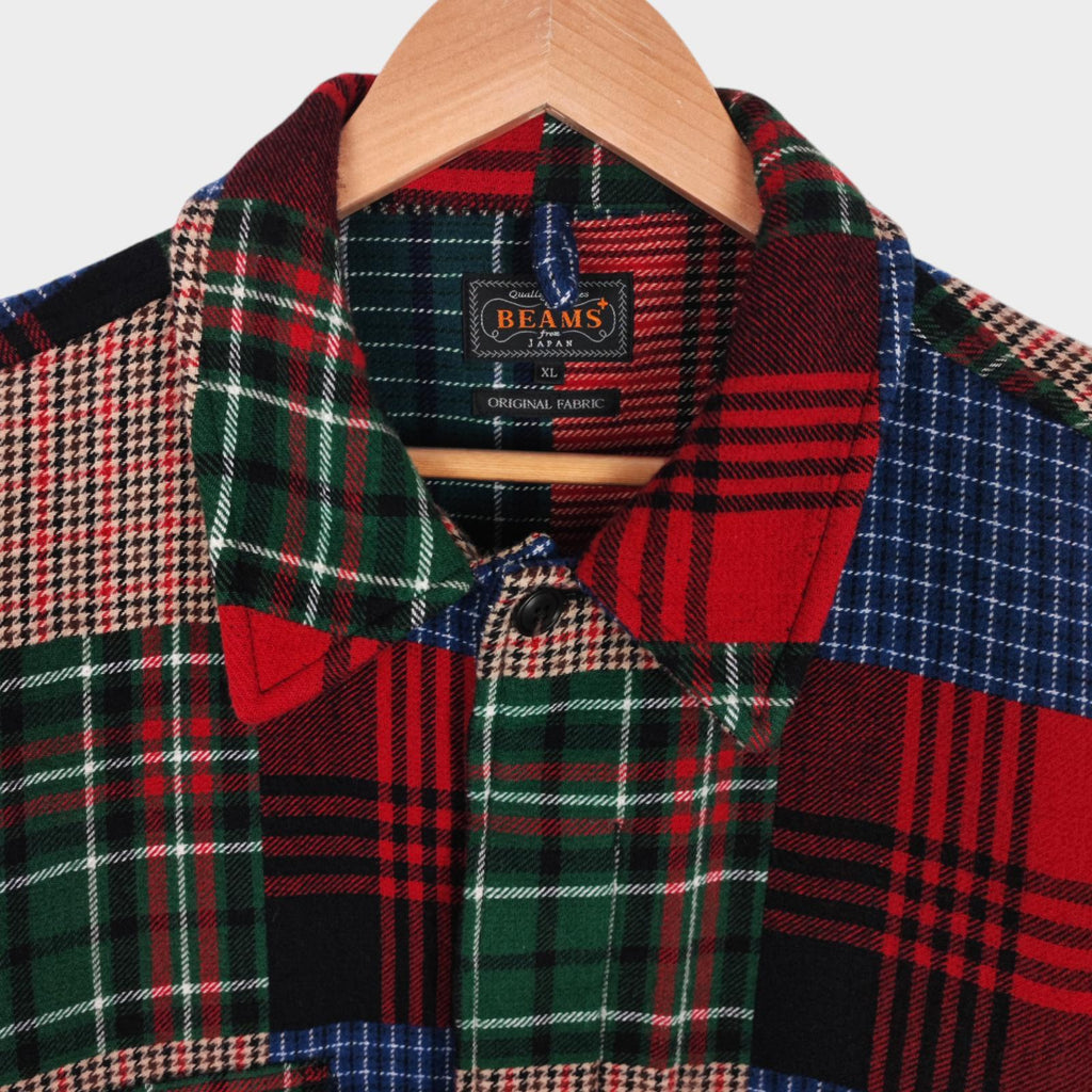 BEAMS PLUS Men's Multicoloured Patchwork Cotton Wool Blend MIL Coat Jacket