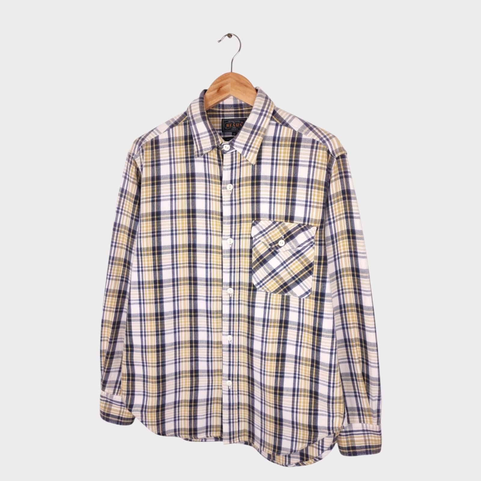 BEAMS PLUS Men's Made in Japan Multicoloured Soft Twill Work Shirt