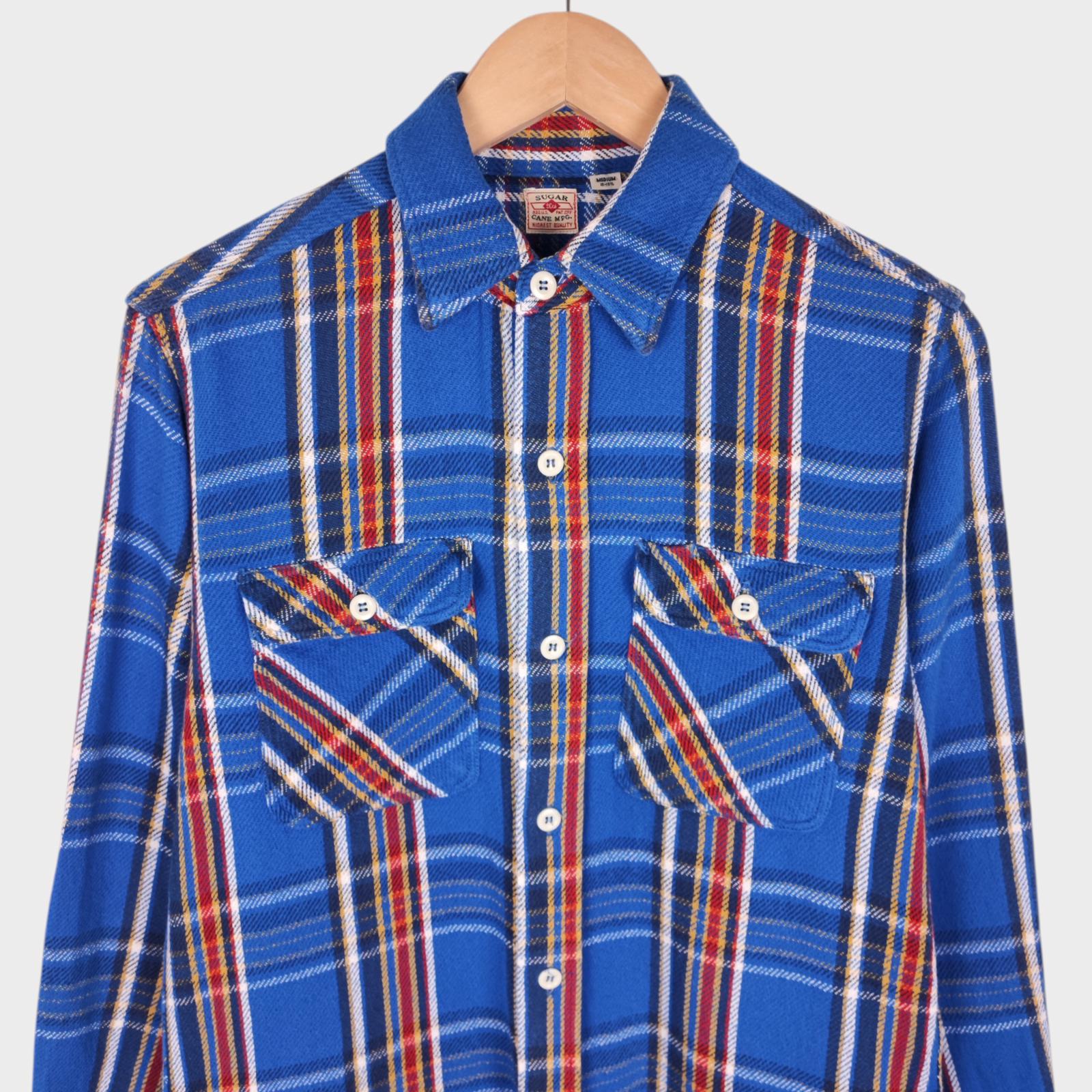 SUGAR CANE Men's Made in Japan Blue Checked Soft Twill Work Shirt