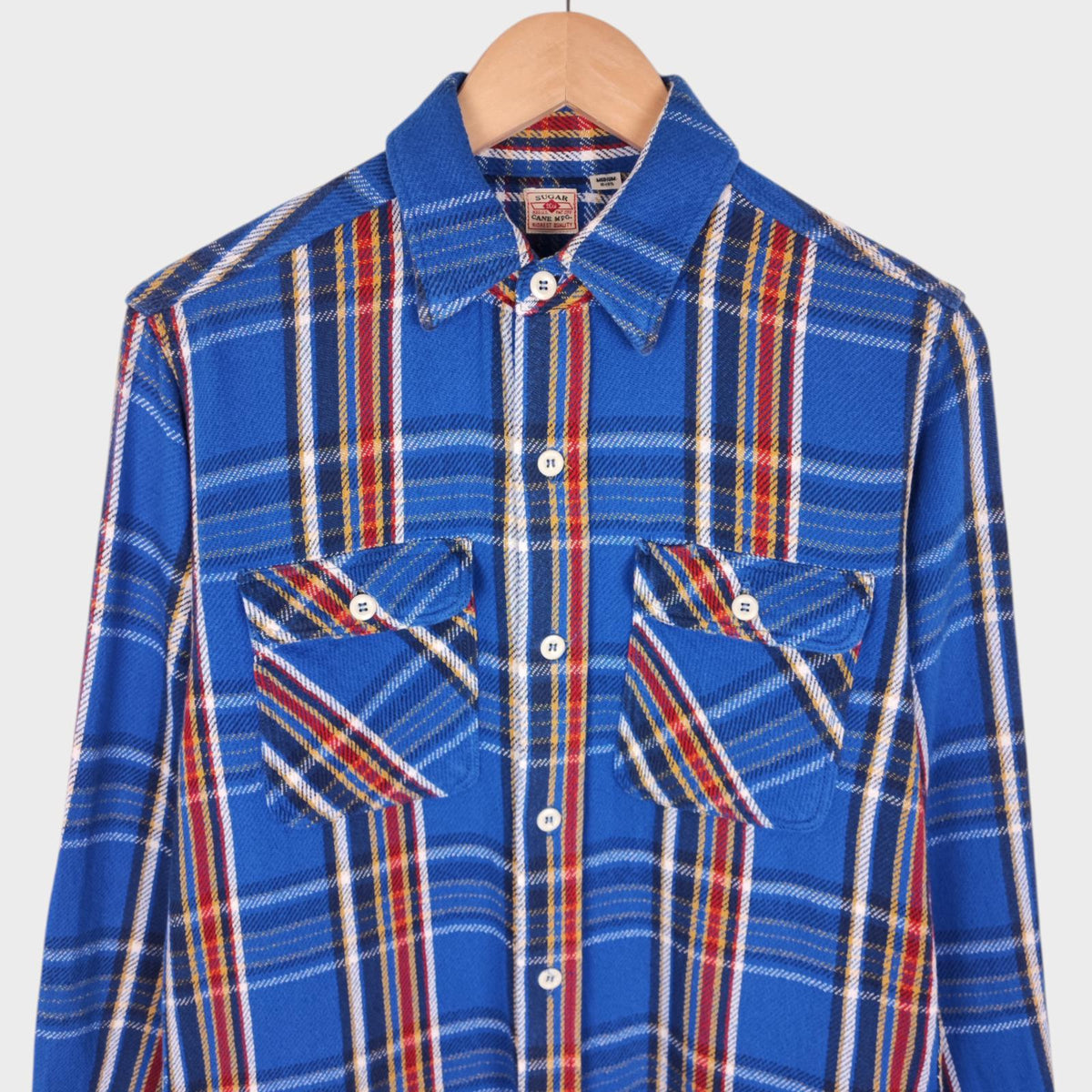 SUGAR CANE Men's Made in Japan Blue Checked Soft Twill Work Shirt