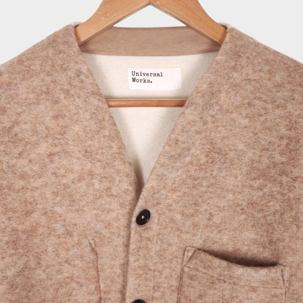 UNIVERSAL WORKS Men's Beige/Ecru Colourblock Wool Fleece Cardigan