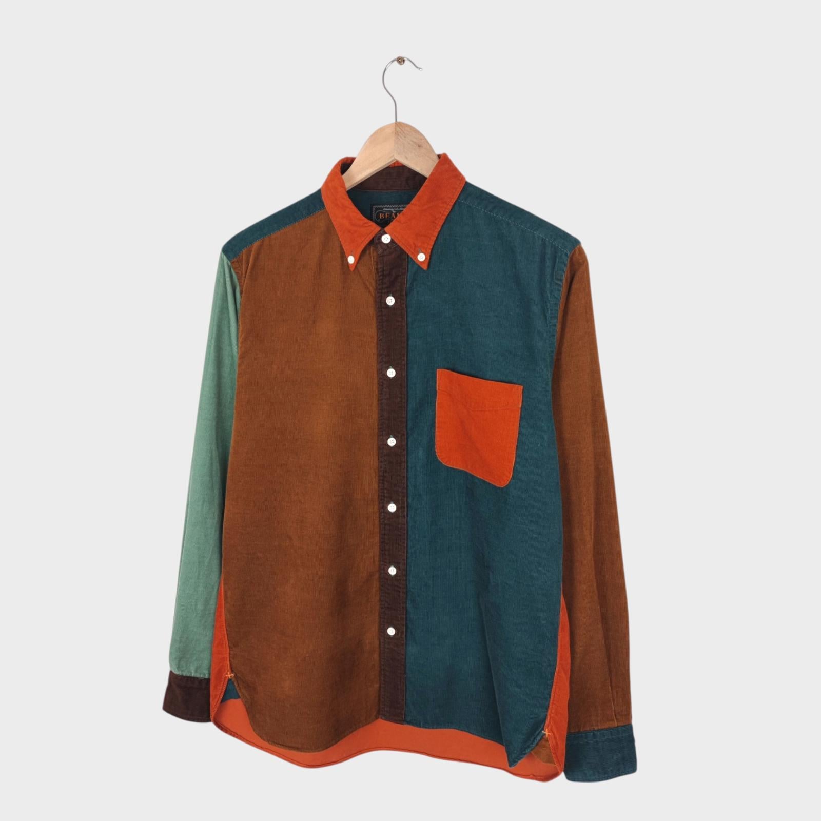 BEAMS PLUS Men's Made in Japan Multicoloured Colourblock Fine Corduroy Shirt
