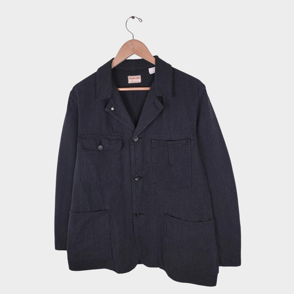 SUGAR CANE Men's Made in Japan Dark Grey Striped Cotton Chore Jacket
