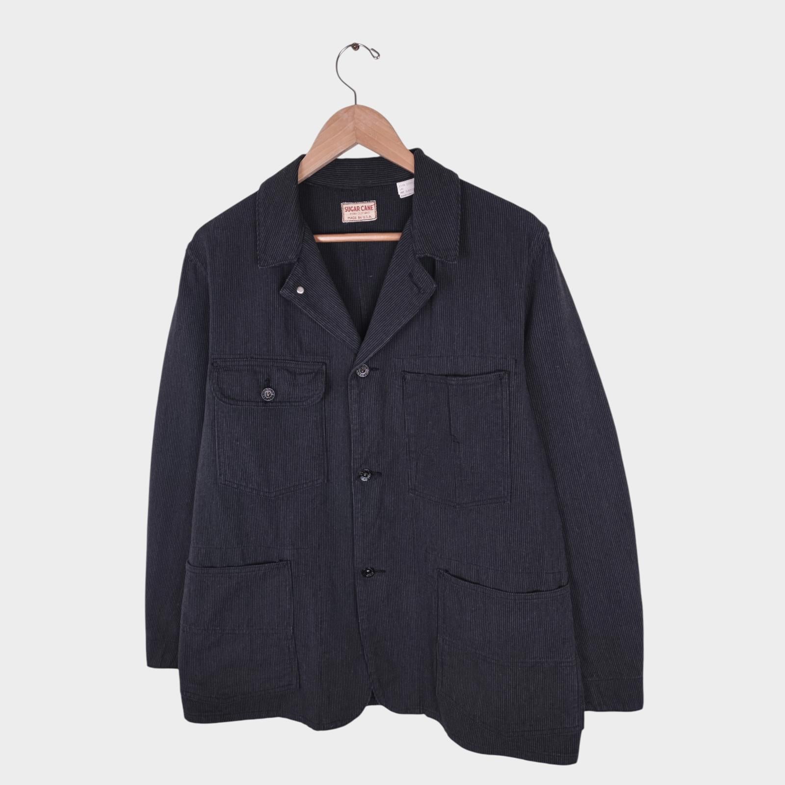 SUGAR CANE Men's Made in Japan Dark Grey Striped Cotton Chore Jacket