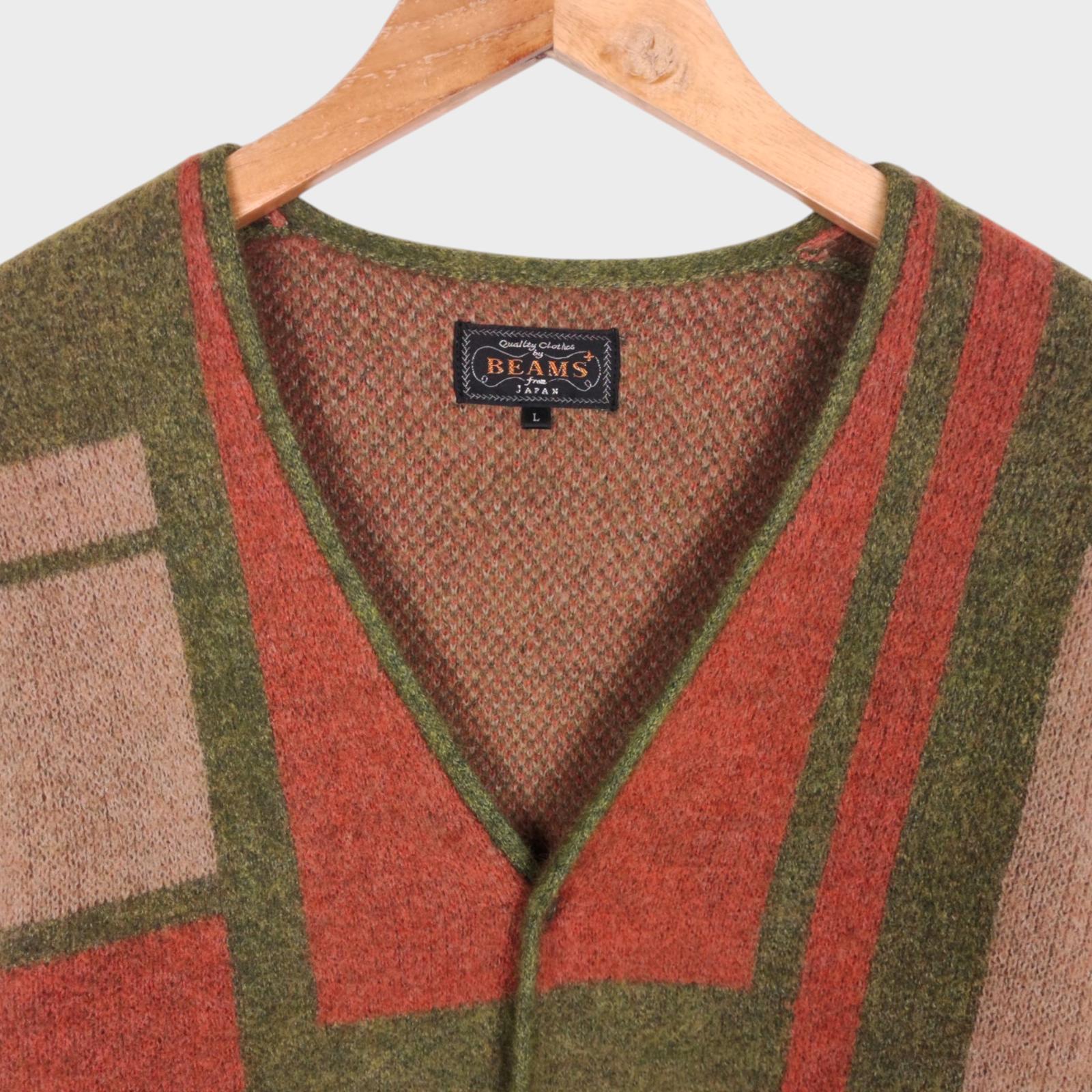 BEAMS PLUS Men's Wool Silk Blend Colourblock Cardigan