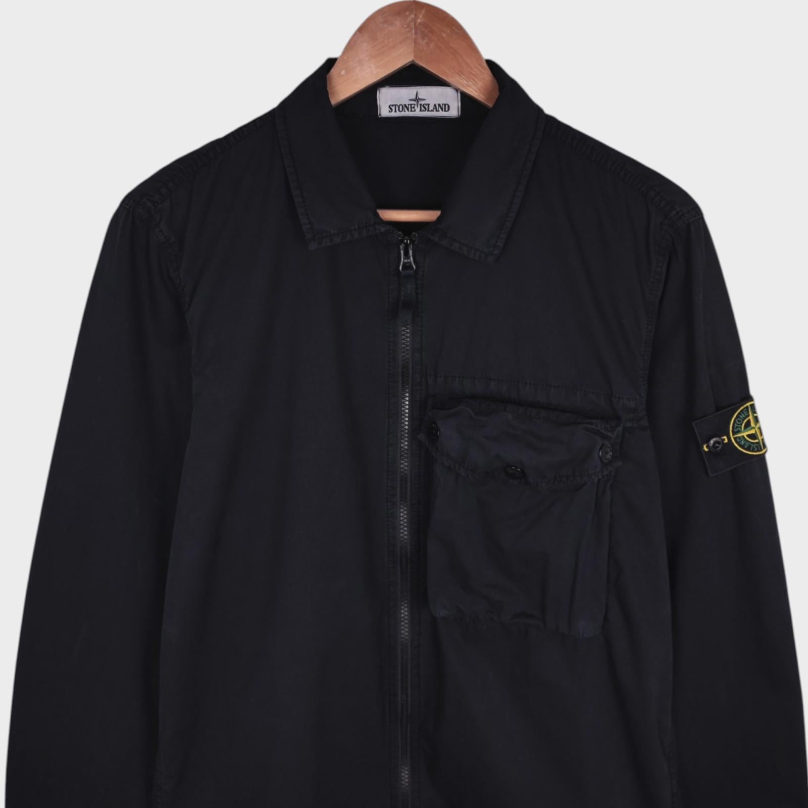 STONE ISLAND Men's Black Garment Dyed Zip Overshirt Jacket