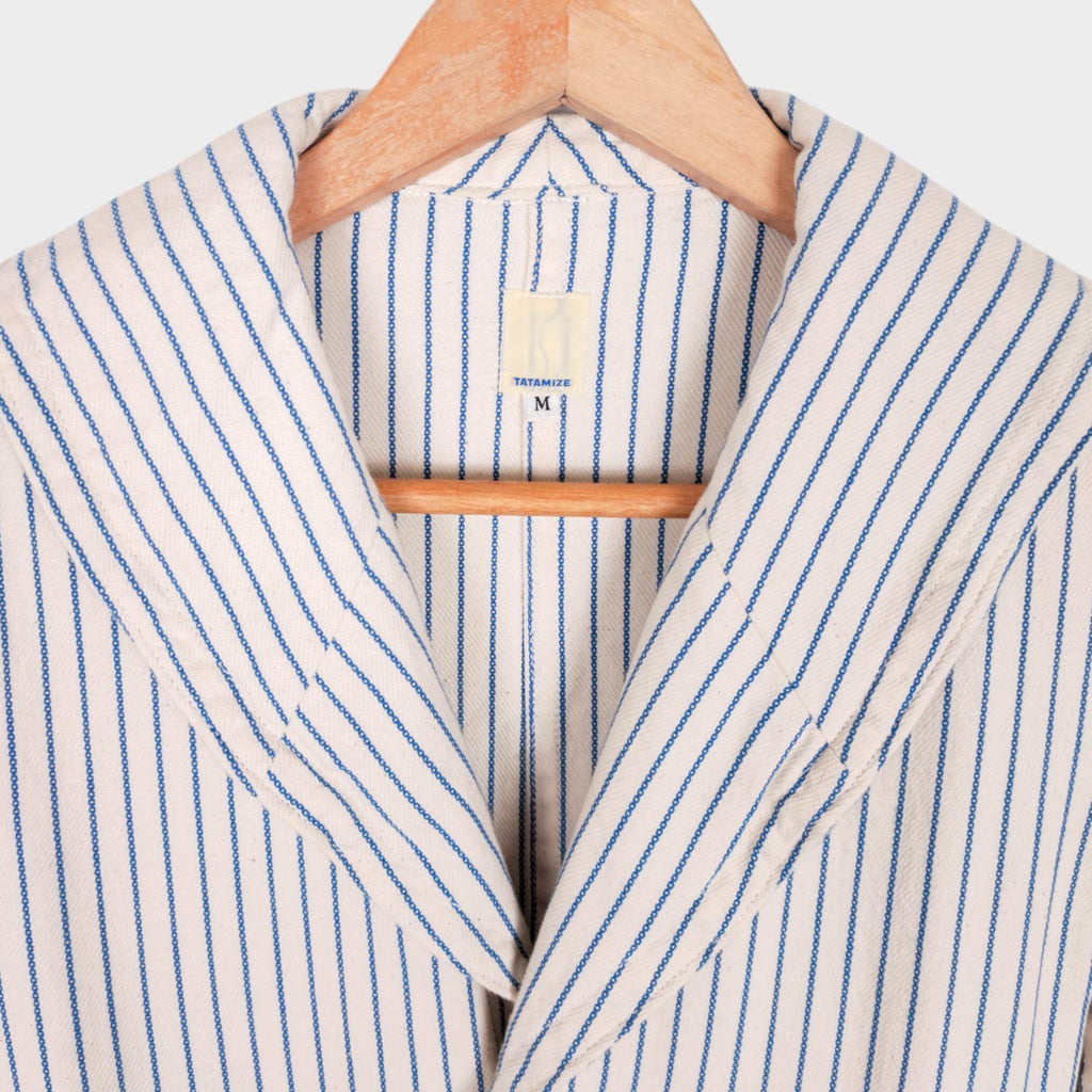 TATAMIZE Men's Made in Japan Striped Shawl Collar Chore Jacket