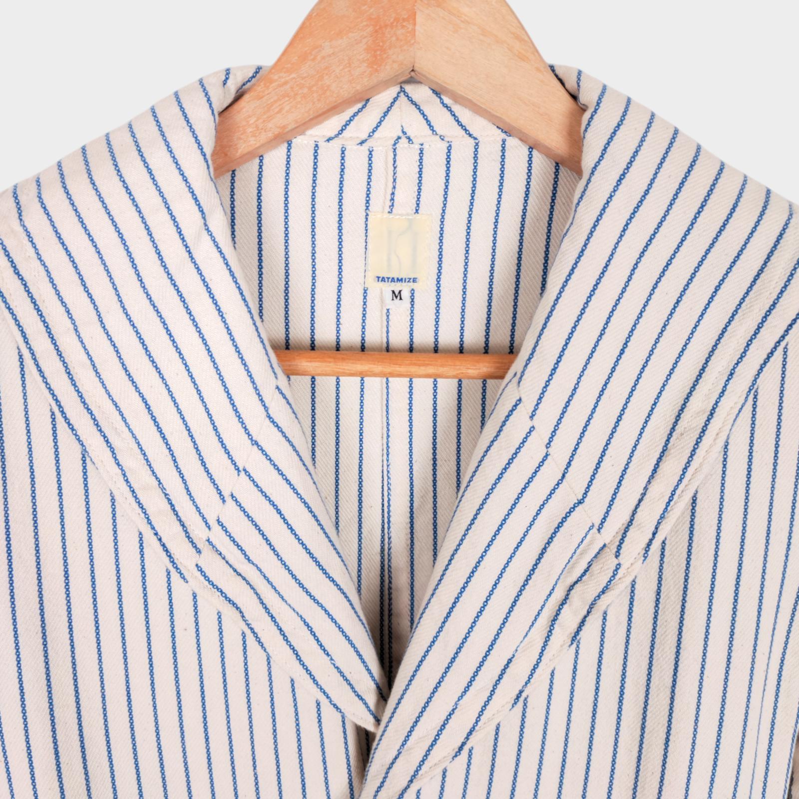 TATAMIZE Men's Made in Japan Striped Shawl Collar Chore Jacket