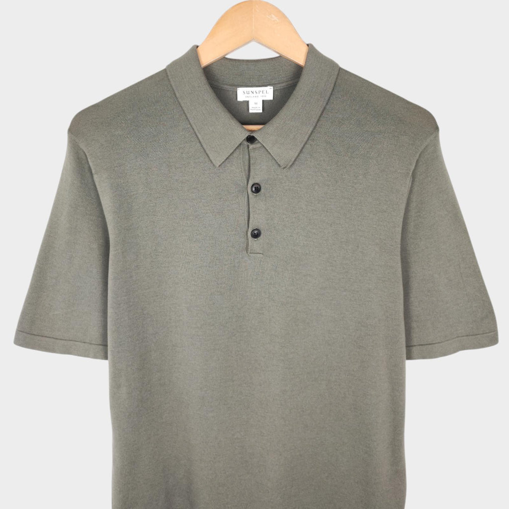 SUNSPEL Men's Light Khaki Green Cotton Knitted Polo Shirt