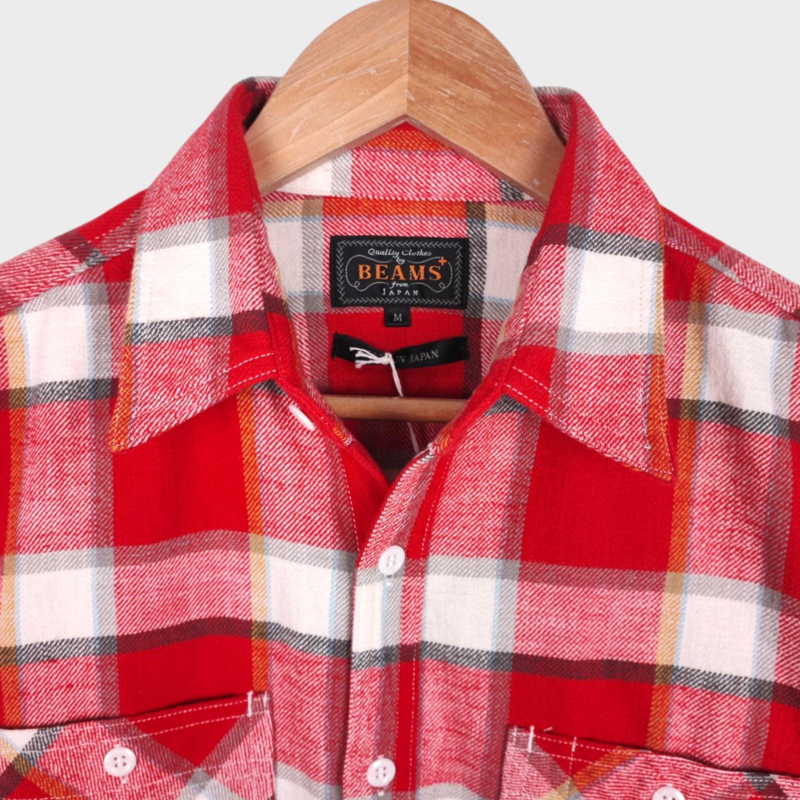 BEAMS PLUS Men's Made in Japan Checked Flannel Work Shirt
