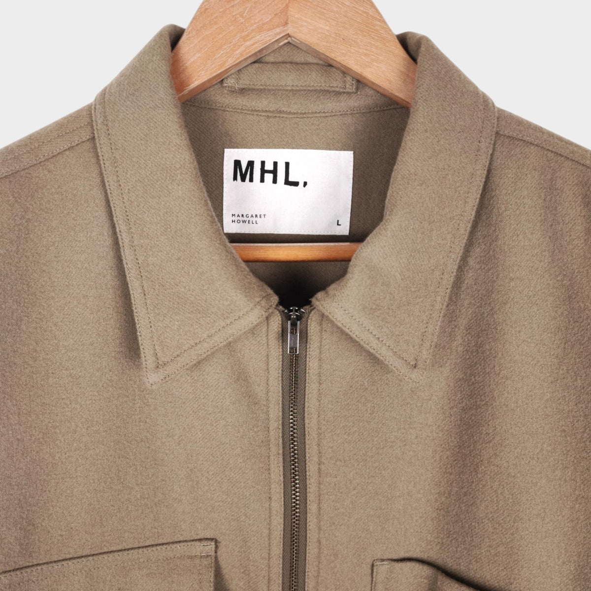 MHL MARGARET HOWELL Men's Light Khaki Cotton Wool Pullover Overshirt
