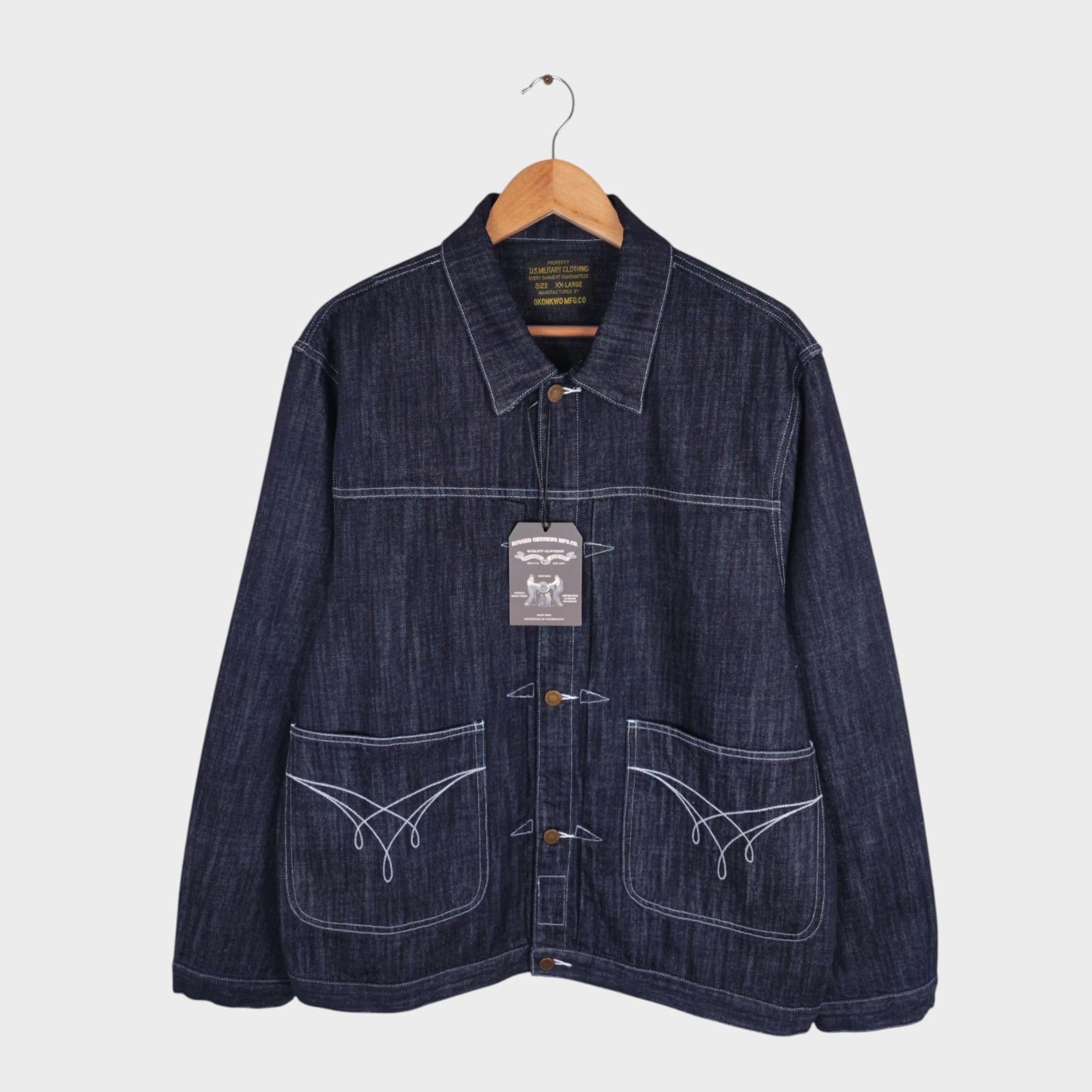 OKONKWO MFG Men's Dark Blue Embroidered Western Denim Jacket