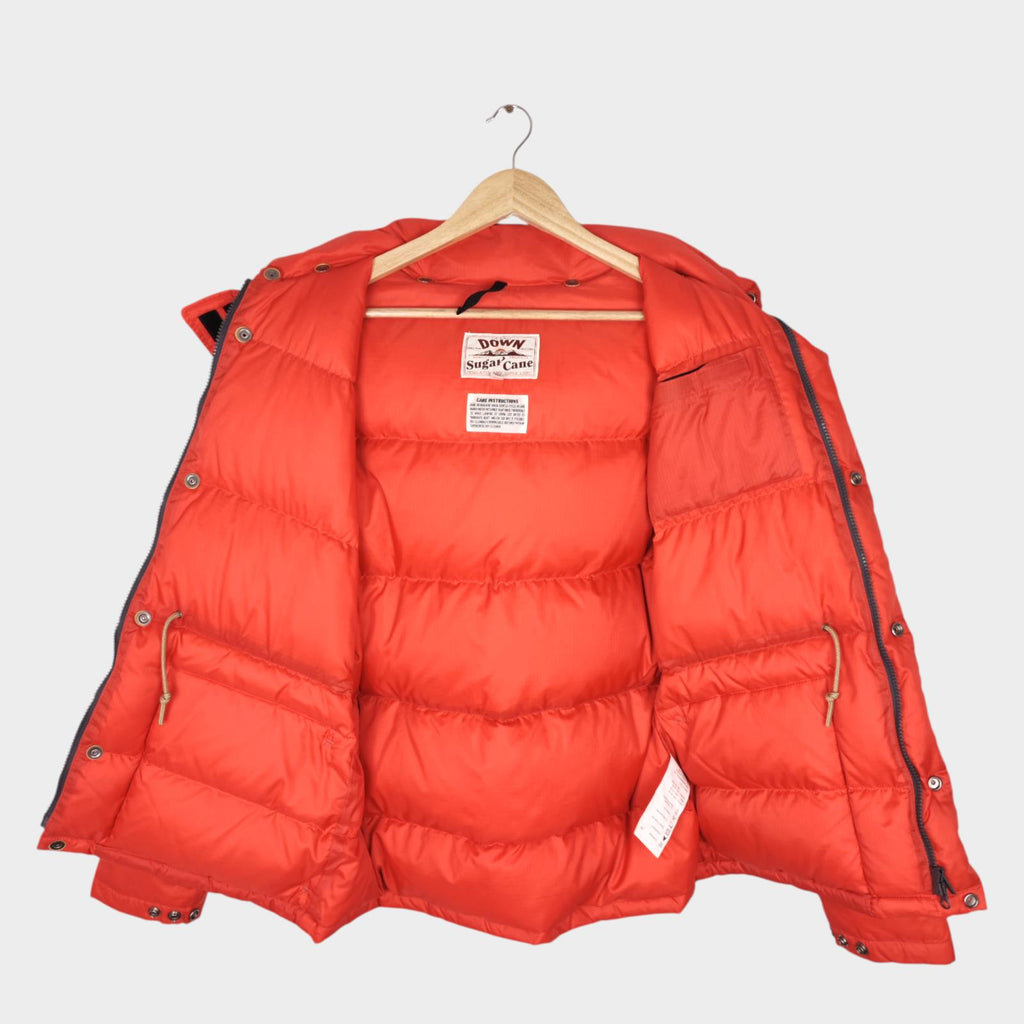 SUGAR CANE Men's Bright Orange Ripstop Nylon Down Puffer Jacket