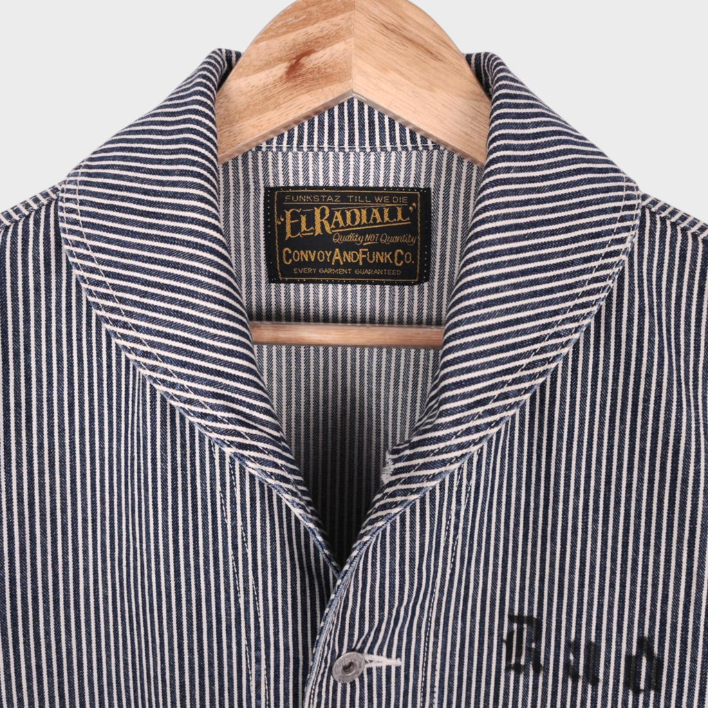 RADIALL Men's Made in Japan Hickory Stripe Shawl Collar Chore Jacket