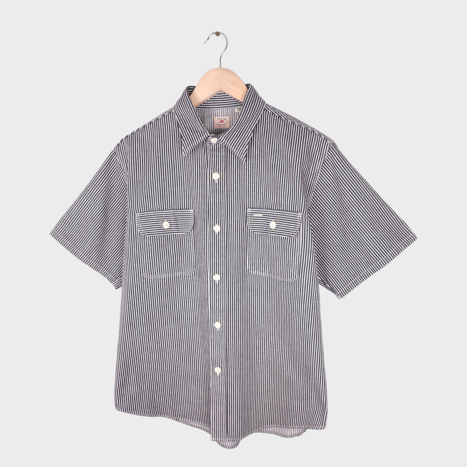 SUGAR CANE Men's Made in Japan Hickory Stripe Short Sleeved Shirt