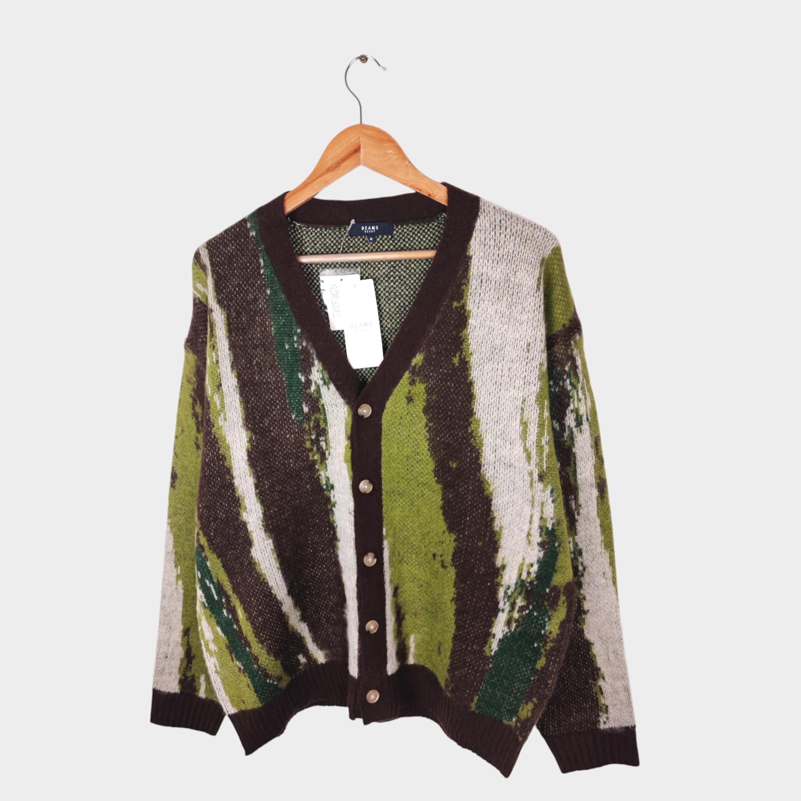 BEAMS HEART Men's Marble Jacquard Shaggy Grunge Cardigan