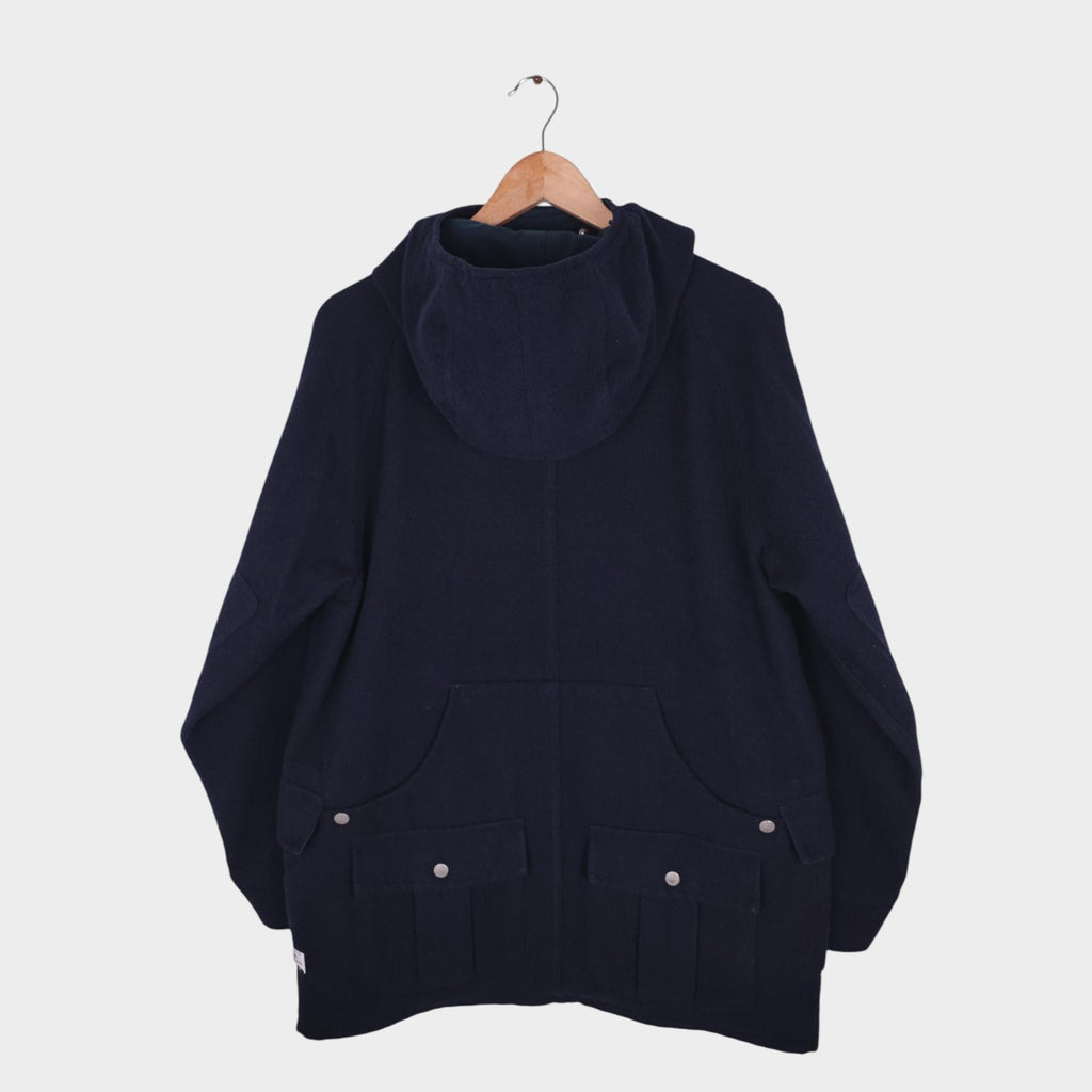 SASSAFRAS Men's Made in Japan Navy Blue Wool Blend Blower Bud Parka Jacket