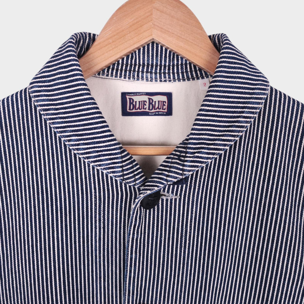 BLUE BLUE JAPAN Men's Made in Japan Hickory Stripe Shawl Collar Cotton Chore Jacket