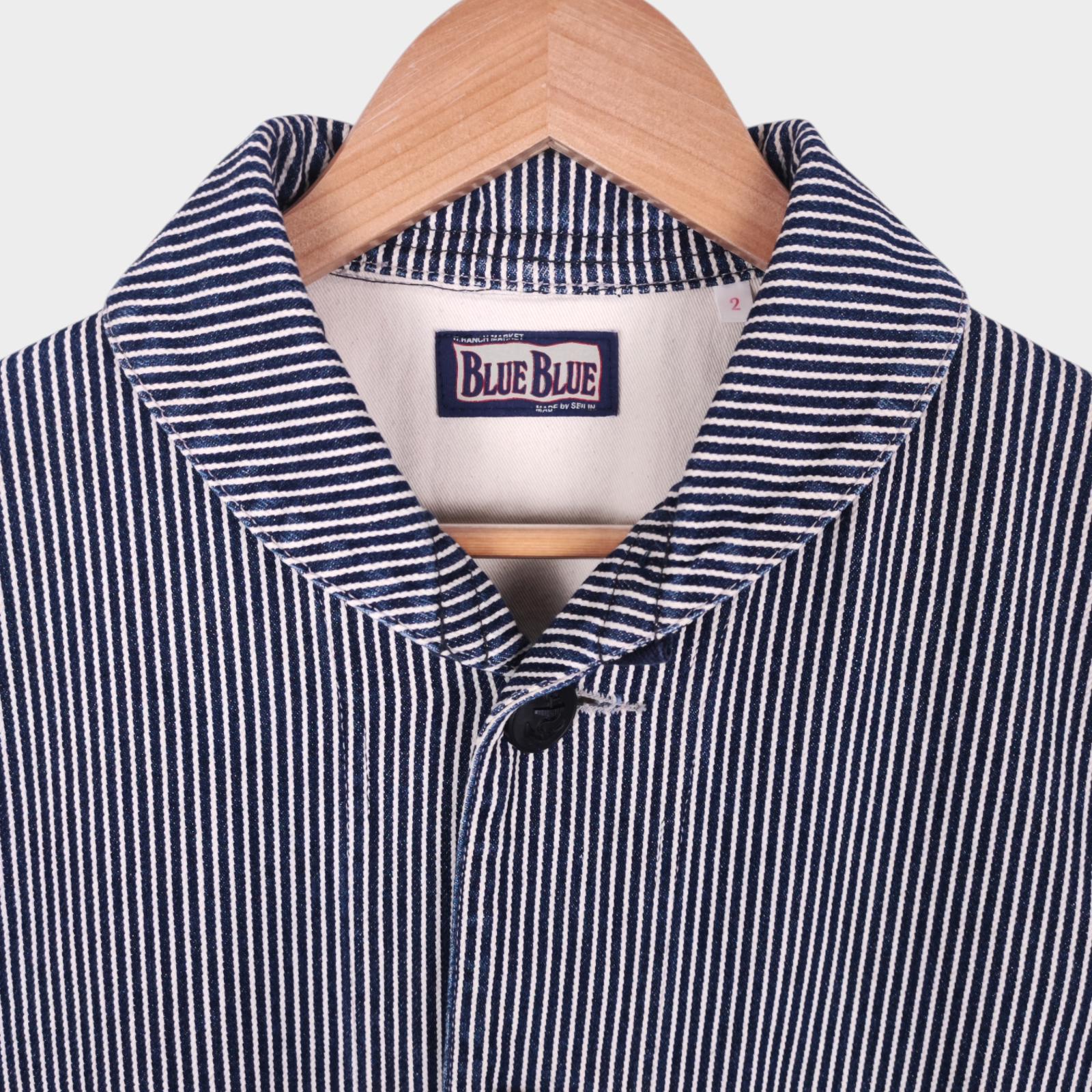 BLUE BLUE JAPAN Men's Made in Japan Hickory Stripe Shawl Collar Cotton Chore Jacket