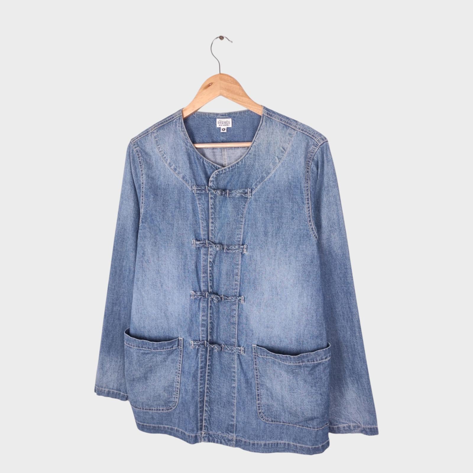 AOZORA BLUE HEAVEN Japan Men's Blue Vintage Wash Denim Chinese Kung Fu Jacket