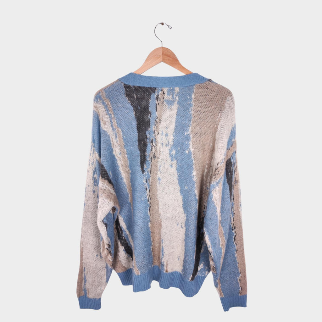 BEAMS HEART Men's Blue Marble Jacquard Shaggy Grunge Cardigan