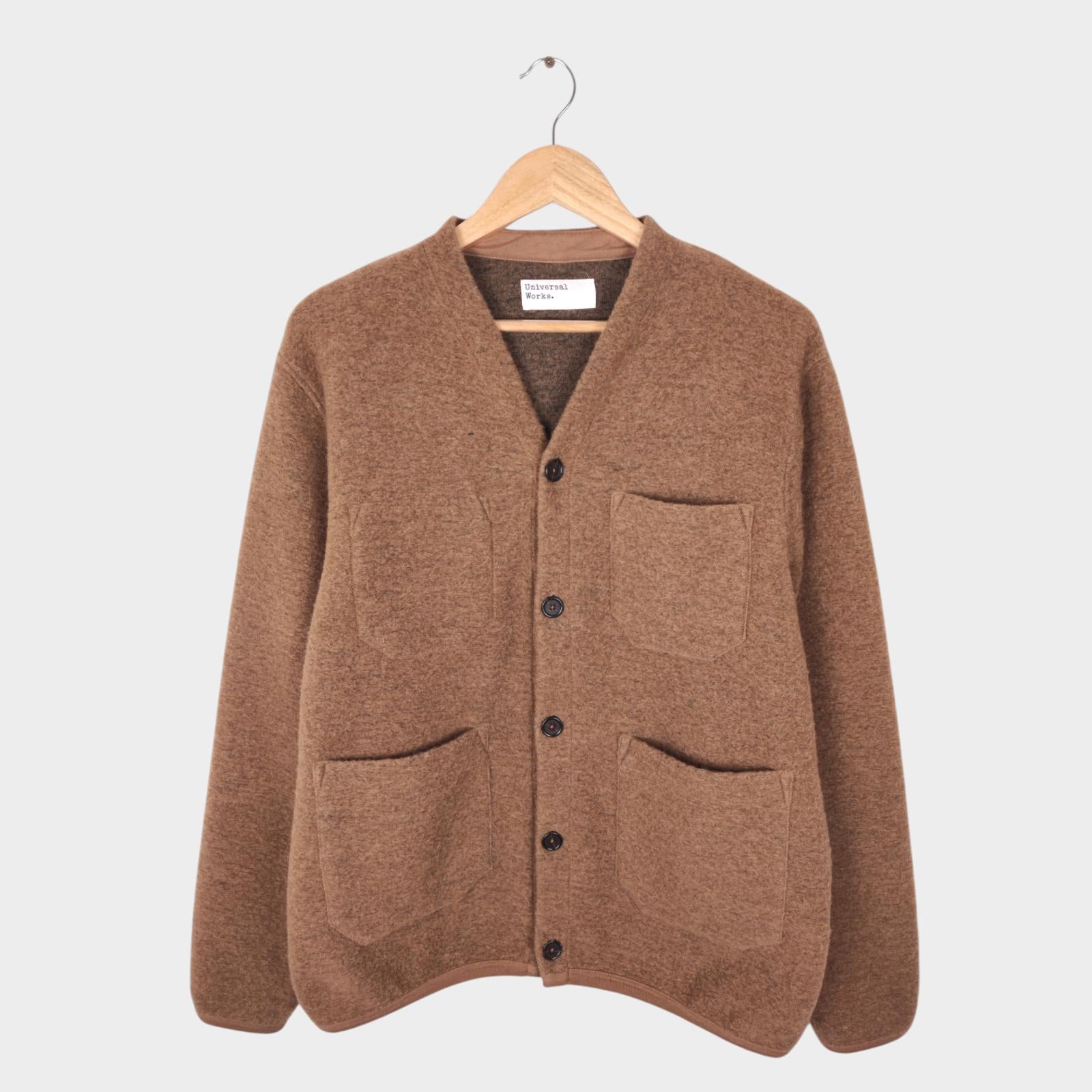 UNIVERSAL WORKS Men's Brown Wool Fleece Cardigan
