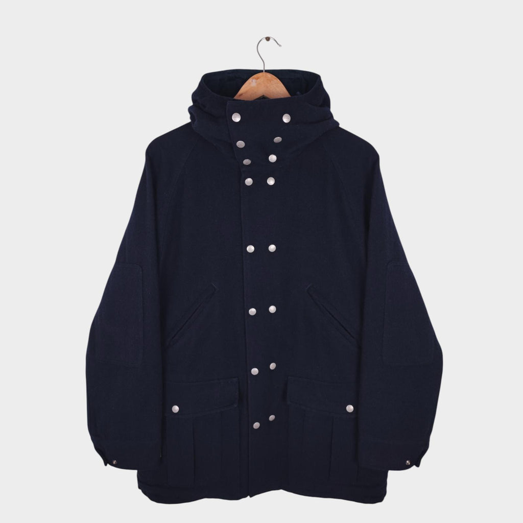 SASSAFRAS Men's Made in Japan Navy Blue Wool Blend Blower Bud Parka Jacket