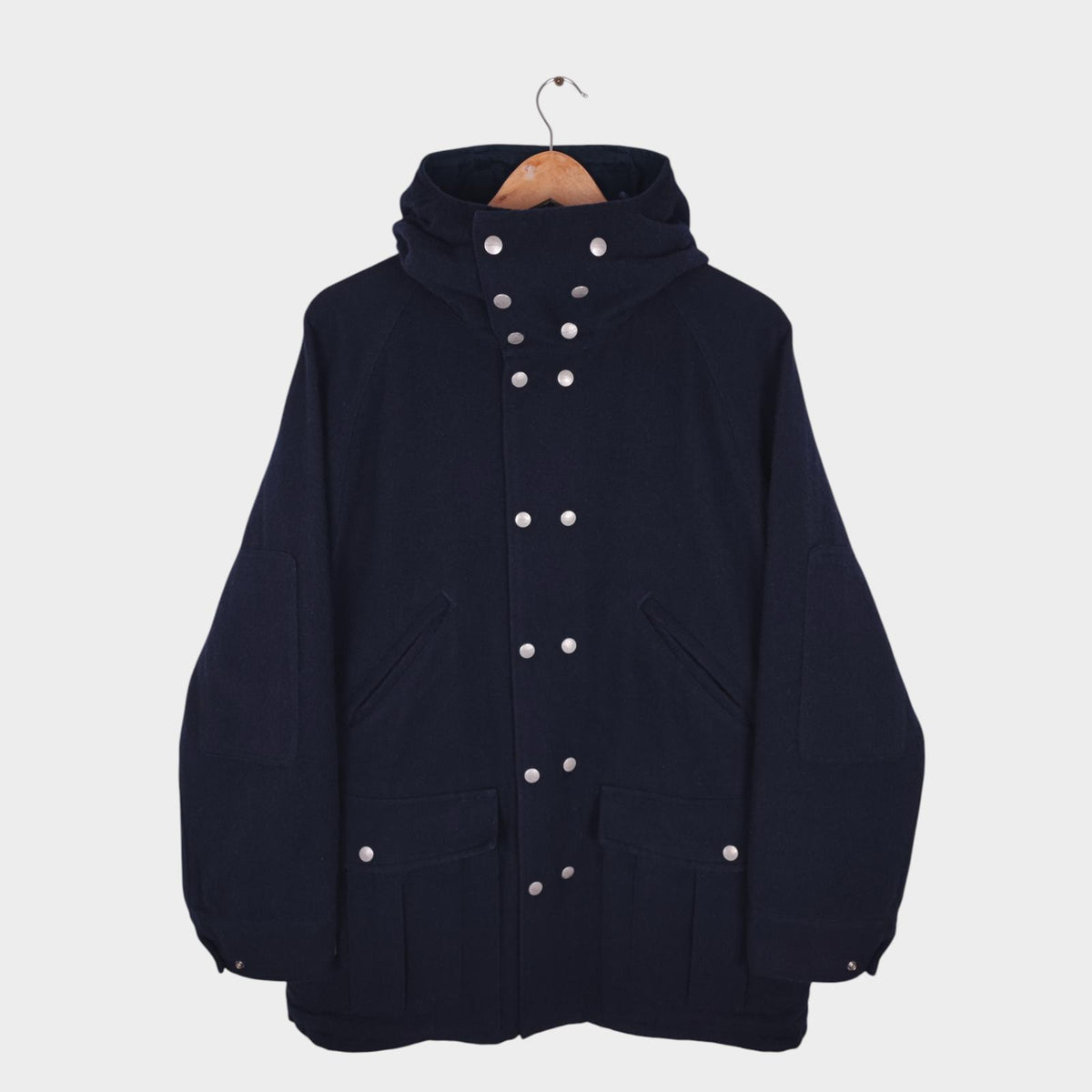 SASSAFRAS Men's Made in Japan Navy Blue Wool Blend Blower Bud Parka Jacket