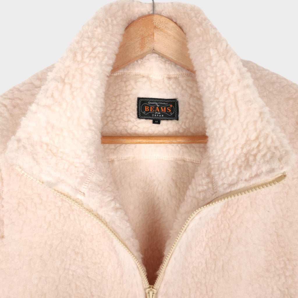 BEAMS PLUS Men's Ecru Wool Blend Fleece Zip Vest Gilet