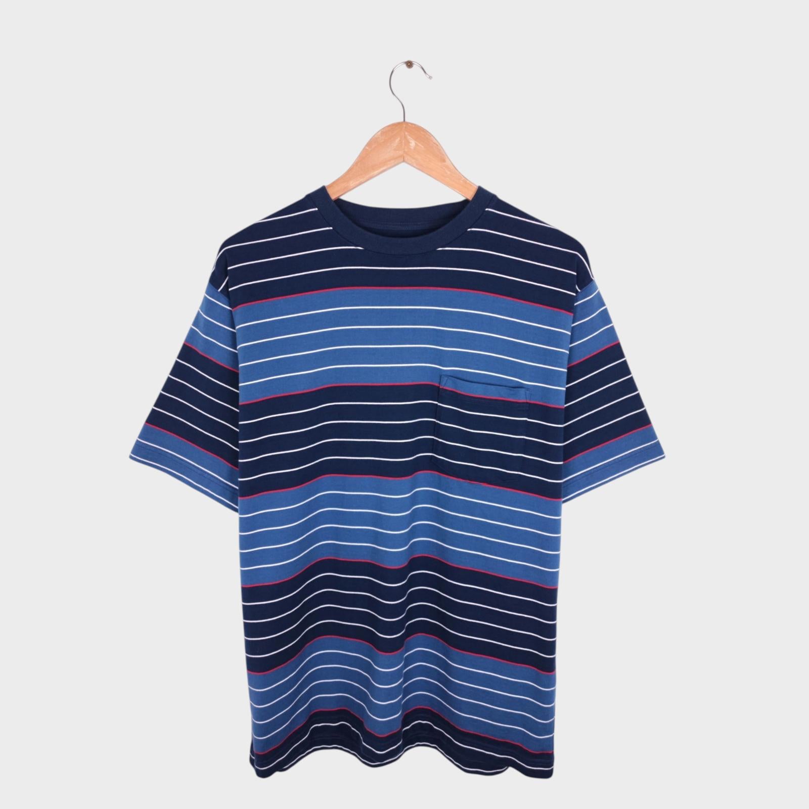 BEAMS PLUS Men's Multicoloured Striped 100% Cotton Chest Pocket T-Shirt