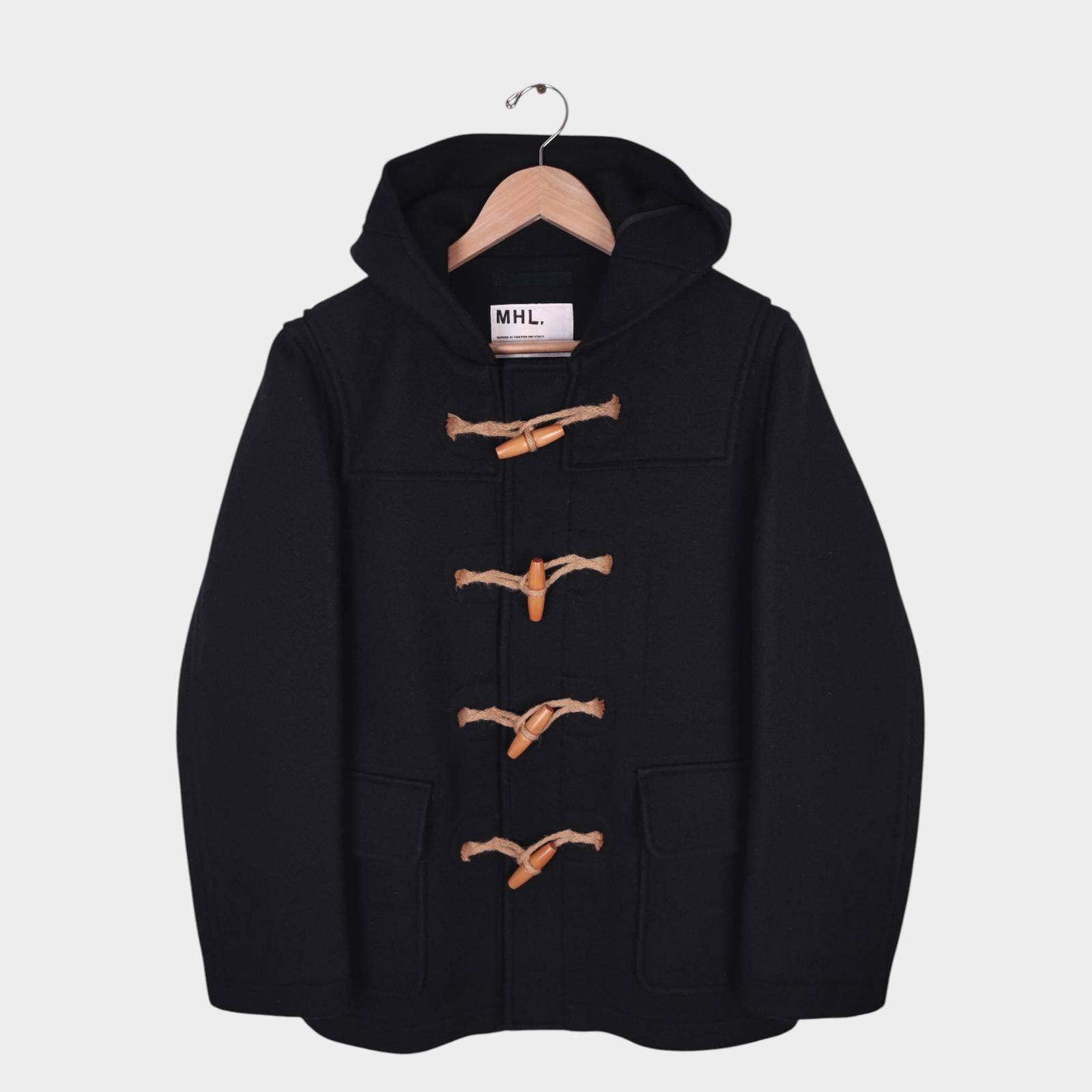 MHL MARGARET HOWELL Men's Black Heavyweight Wool Blend Duffle Coat