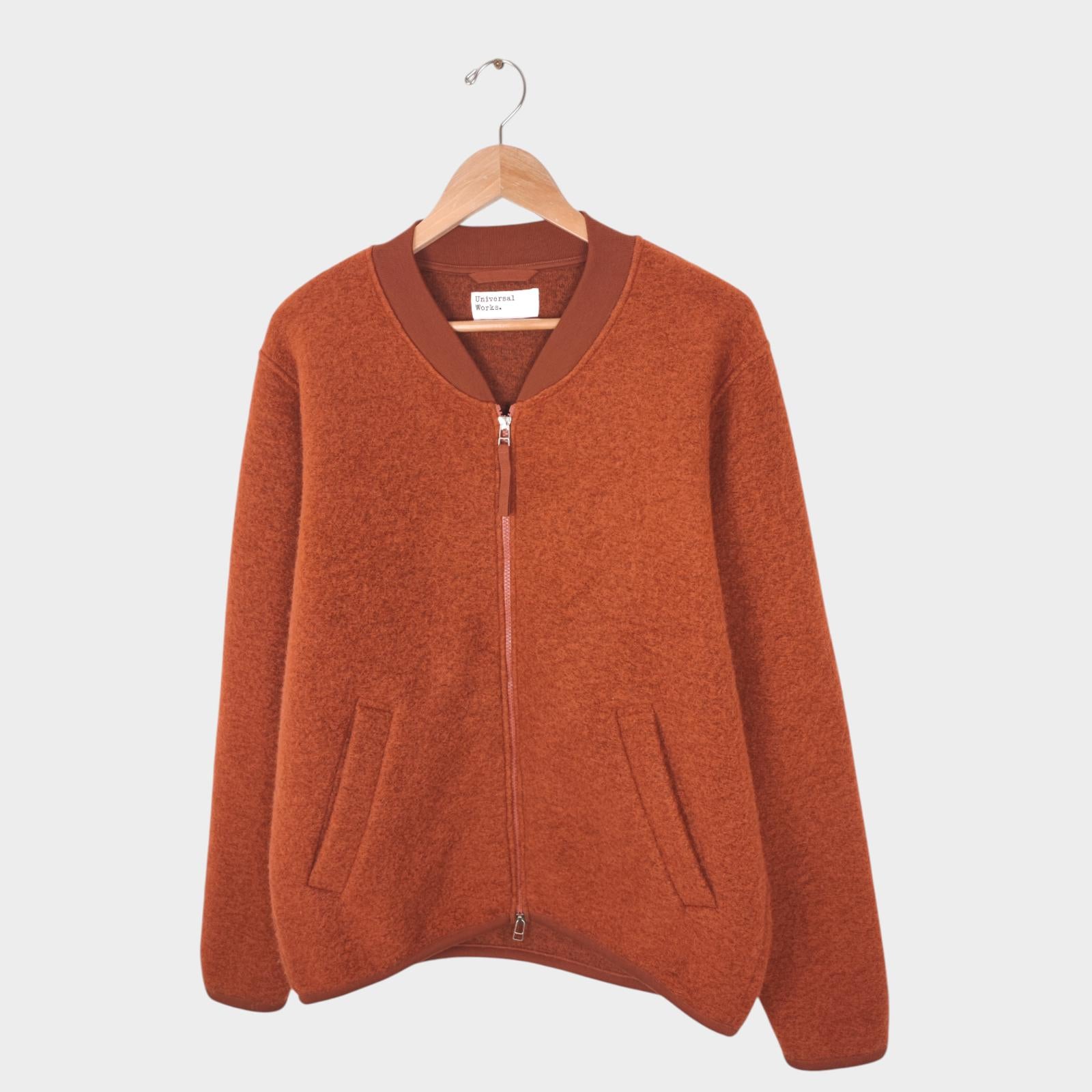 UNIVERSAL WORKS Men's Burnt Orange Wool Fleece Bomber Jacket